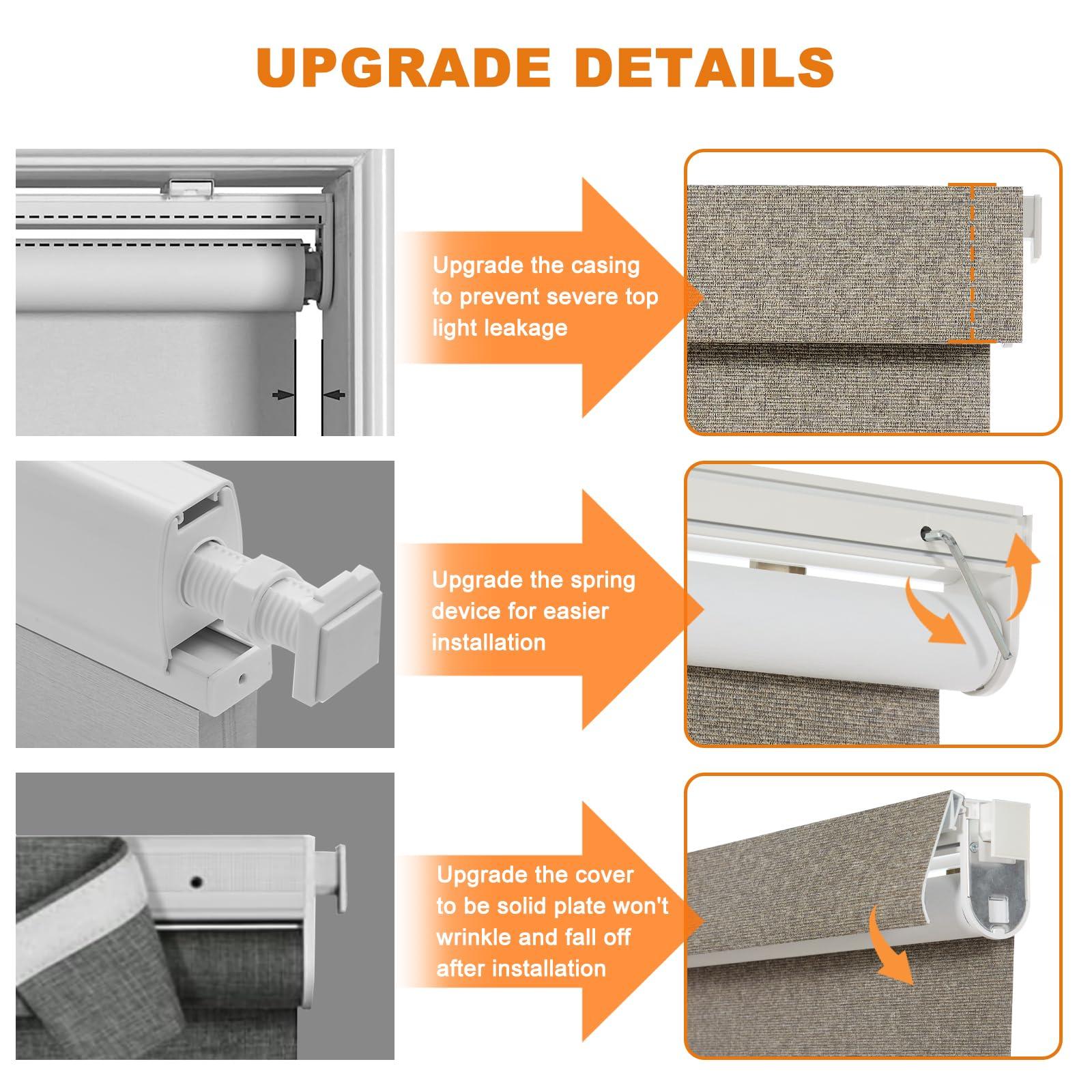 Persilux Persilux No Drill No Tools Blackout Roller Shades for Windows,Linen Fabric Cordless Roller Blinds,UV Protection Custom Blinds for Home,Bedroom,Living Room,Khaki-Blackout,80" W X 48" H