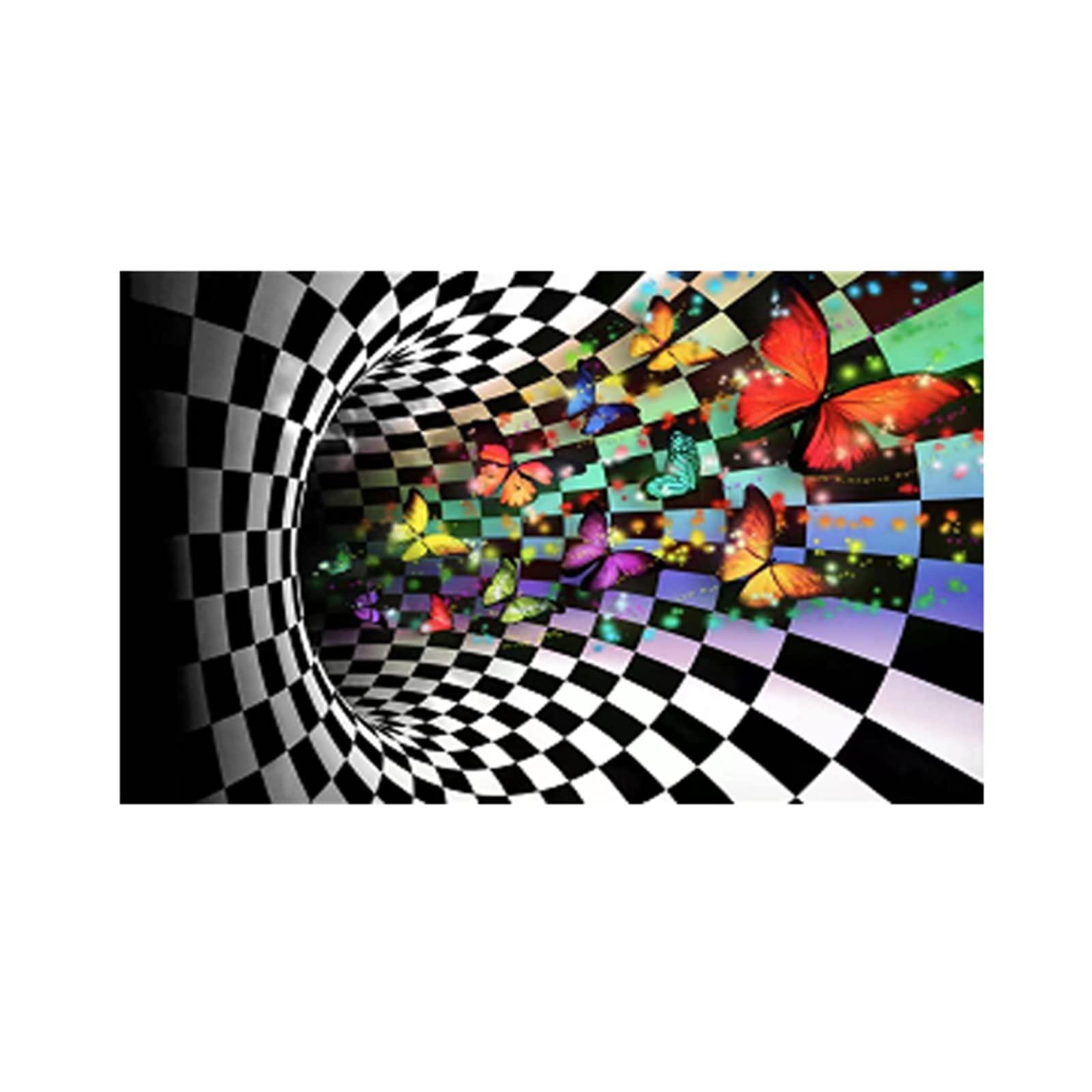 Mrxfn 3D Area Rug Floor Mat 3D Bottomless Hole Optical Illusion Area Rug Visual Rug for Living Room Home Front Door Bedroom Bathroom Kitchen Black White Checkered 3D Carpets 95 in x 197 in