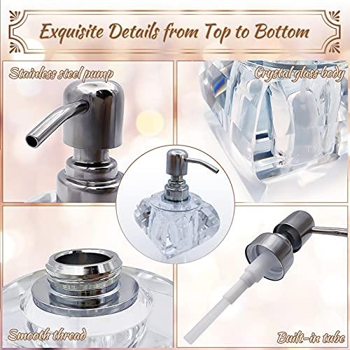 LIANGLAOI QTQZDD Crystal Glass Soap Dispenser for Bathroom, Modern Decorative Hand Soap Dispenser with Rust Proof Stainless Steel Pump, Lotion Dispenser for Kitchen Hotel Club Ornaments-Clear Glass