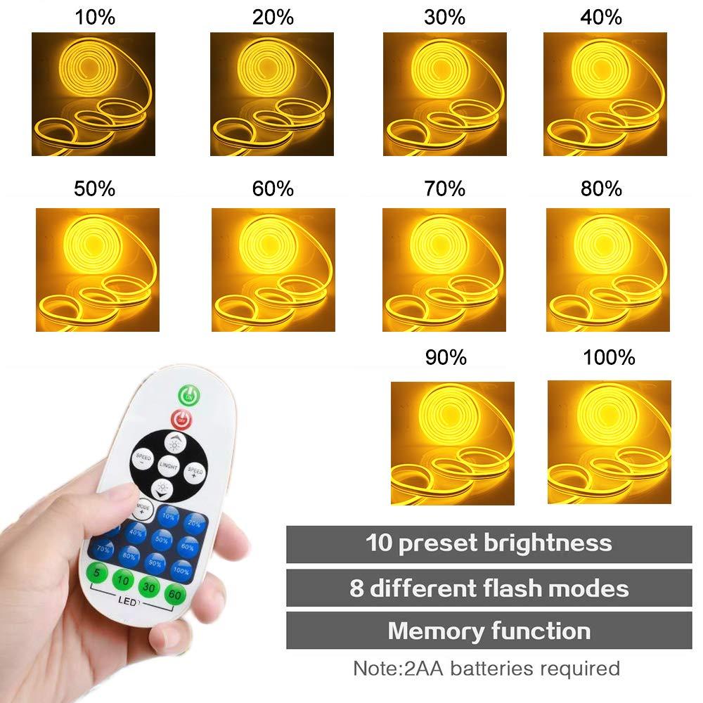 XUNATA XUNATA LED Neon Light, Dimmable AC 110-120V Flexible LED Neon Strip Lights, 120 LEDs/M, 66ft/20m Waterproof 2835 SMD LED Rope Light + Remote Controller for Party Decoration(Yellow)