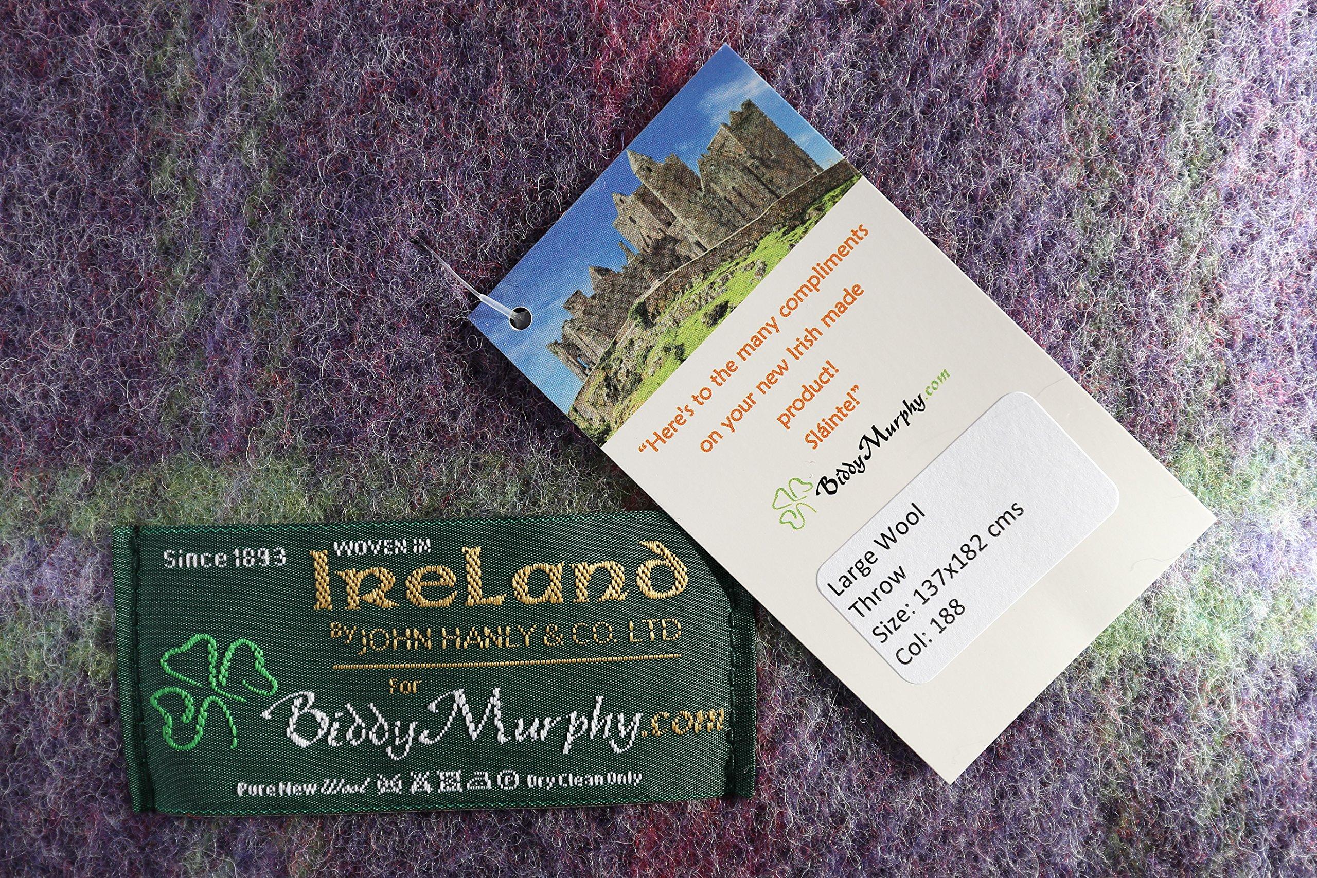 Biddy Murphy Genuine Irish, 100% Wool Throw & Toss Blanket, Traditional Plaid Print, Soft Warm Heirloom Quality Lambswool, Imported from Ireland, 54\" x 72\" Inches, Purple