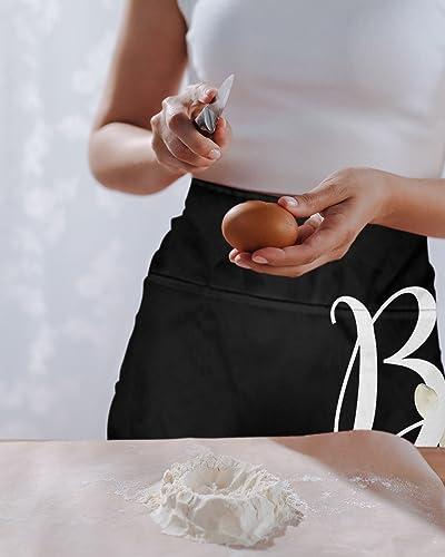 Anzona Halloween Server Aprons with 3 Pockets, White Boo Ghost Classic Black Waist Aprons for Women Men, Waitress Waiter Half Apron for Kitchen Chef Cooking