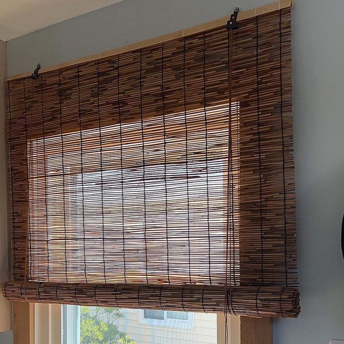 HomeLoft Basics Outdoor Roll-up Bamboo Shades for Porch Patio Privacy Screen, Bamboo Blackout Roller Blinds for Window 30" 36" 40" 45" 48" 50" 55" 60" 72" 76" Wide Woven UV Protection Bamboo Blinds, Cordless (Size :