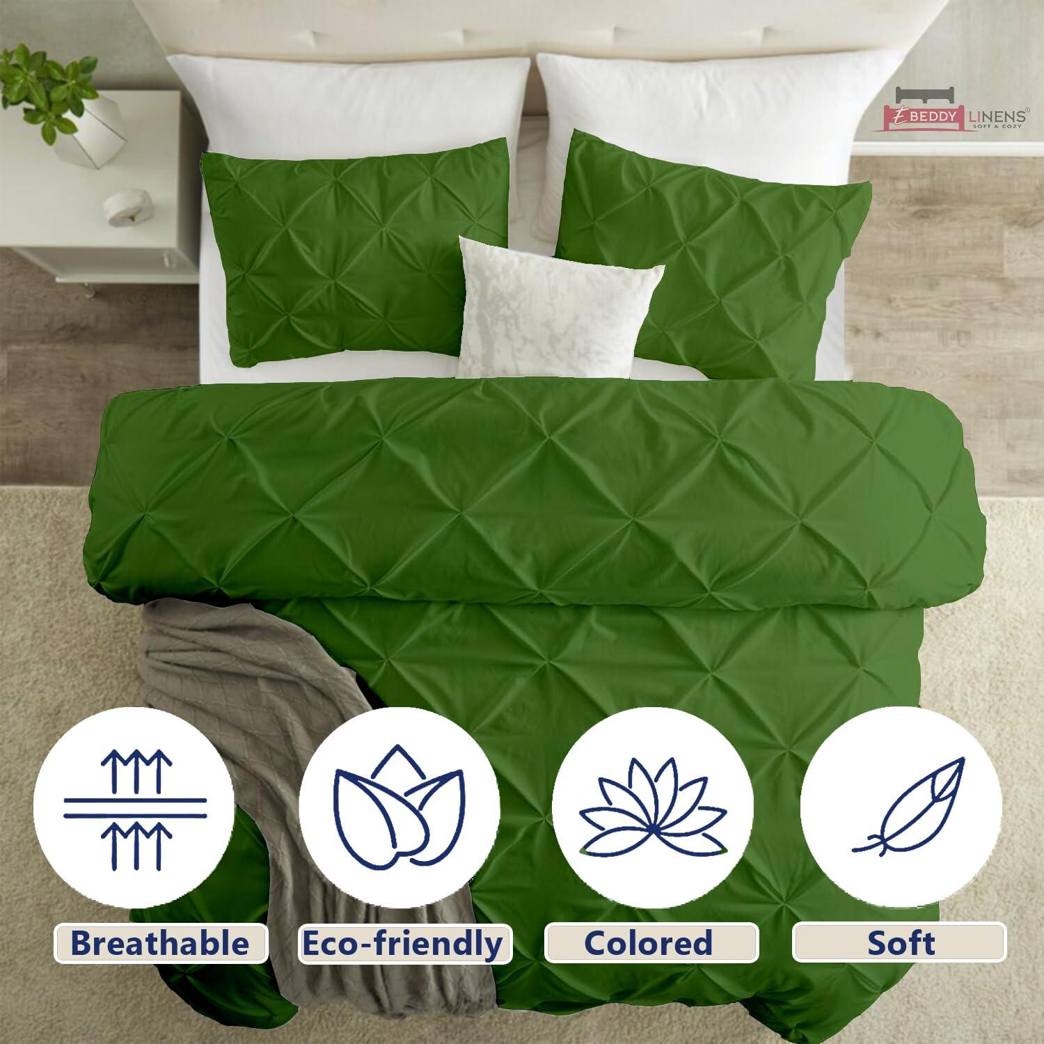 eBeddy Linens eBeddy Linens Pinch Pleated Pintuck Duvet Cover Set Full 80x90 Inch 100% Microfiber Soft and Breathable 3 Pieces Premium Comforter Cover Zipper Closure & Corner Ties, Moss
