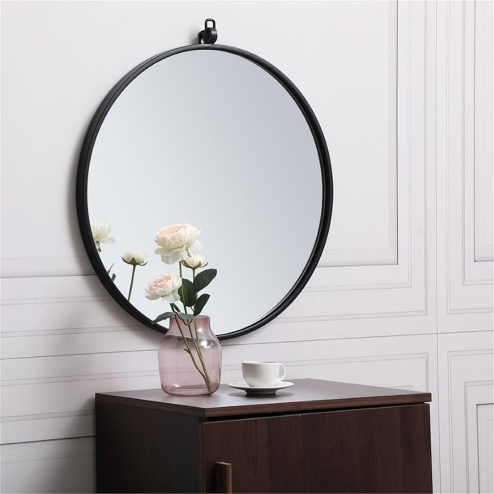 Elegant Decor Elegant Decor Rowan Home Office Decorative Round Framed Hanging Wall Mirror, 21" L x 21" H - Black