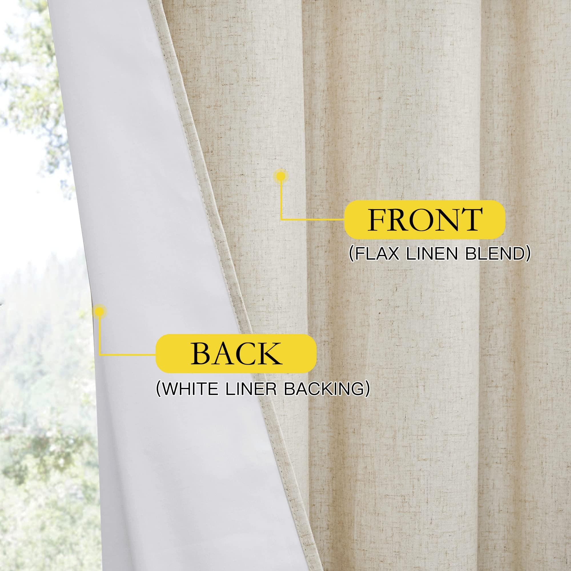 NICETOWN NICETOWN Natural 100% Blackout Linen Curtains 84 inches Long Burg 2 Panels Set for Bedroom, 52" Wide, Farmhouse Thick Completely Blackout Window Treatment Thermal Insulated Drapes for Living Room