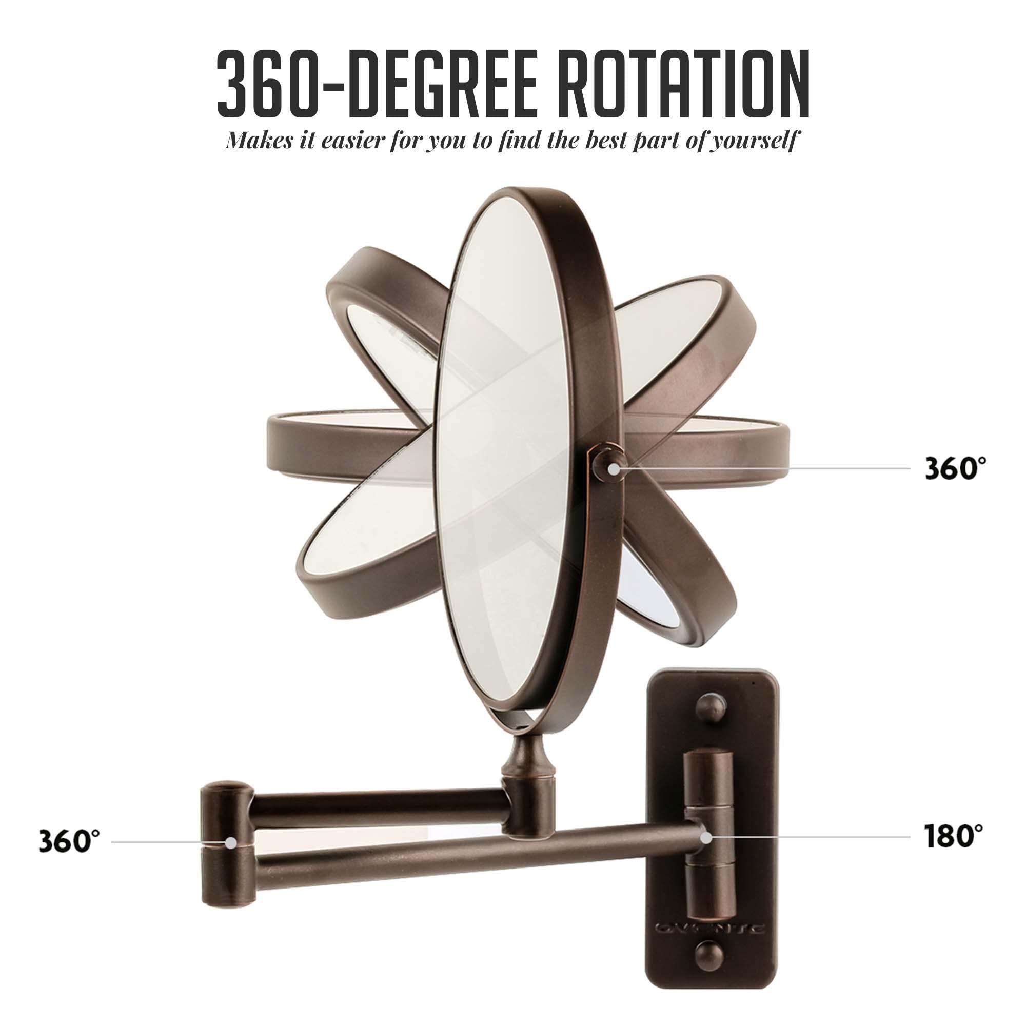 OVENTE Ovente 7\" Wall Mounted Makeup Mirror with 1X/7X Magnification, Double Sided Magnifying Round Bathroom Vanity Mirror, 360 Swivel Design, Extendable and Folding Arm, Antique Bronze MNLFW70ABZ1X7X