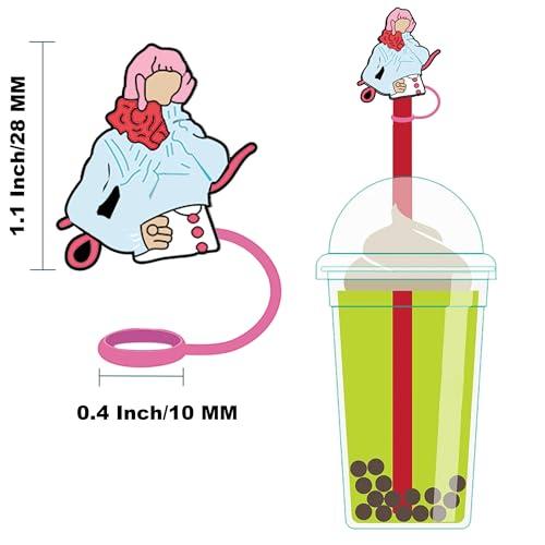 LAILPK 10Pcs 0.4in Straw Cover Toppers Compatible for Stanley Cup Accessories With 10Pcs Tattoos Stickers,TS Merch Stuff Gift,Silicone Reusable Straw Hats