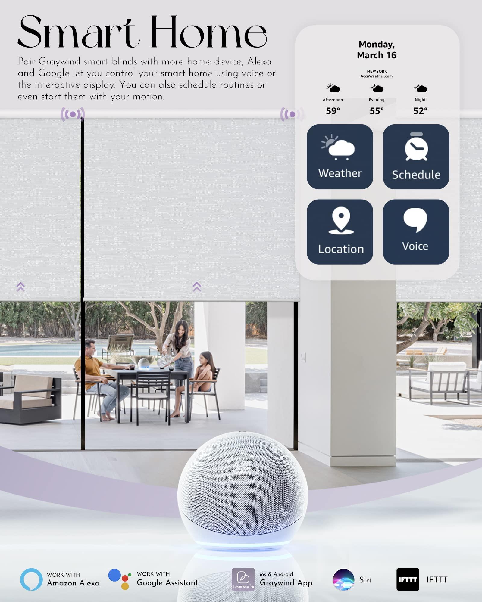 Graywind Graywind Motorized Shades 100% Blackout Compatible with Alexa Google WiFi Hardwired Smart Roller Shade Remote Control Automated Blinds, Customized Size (Jacquard White)