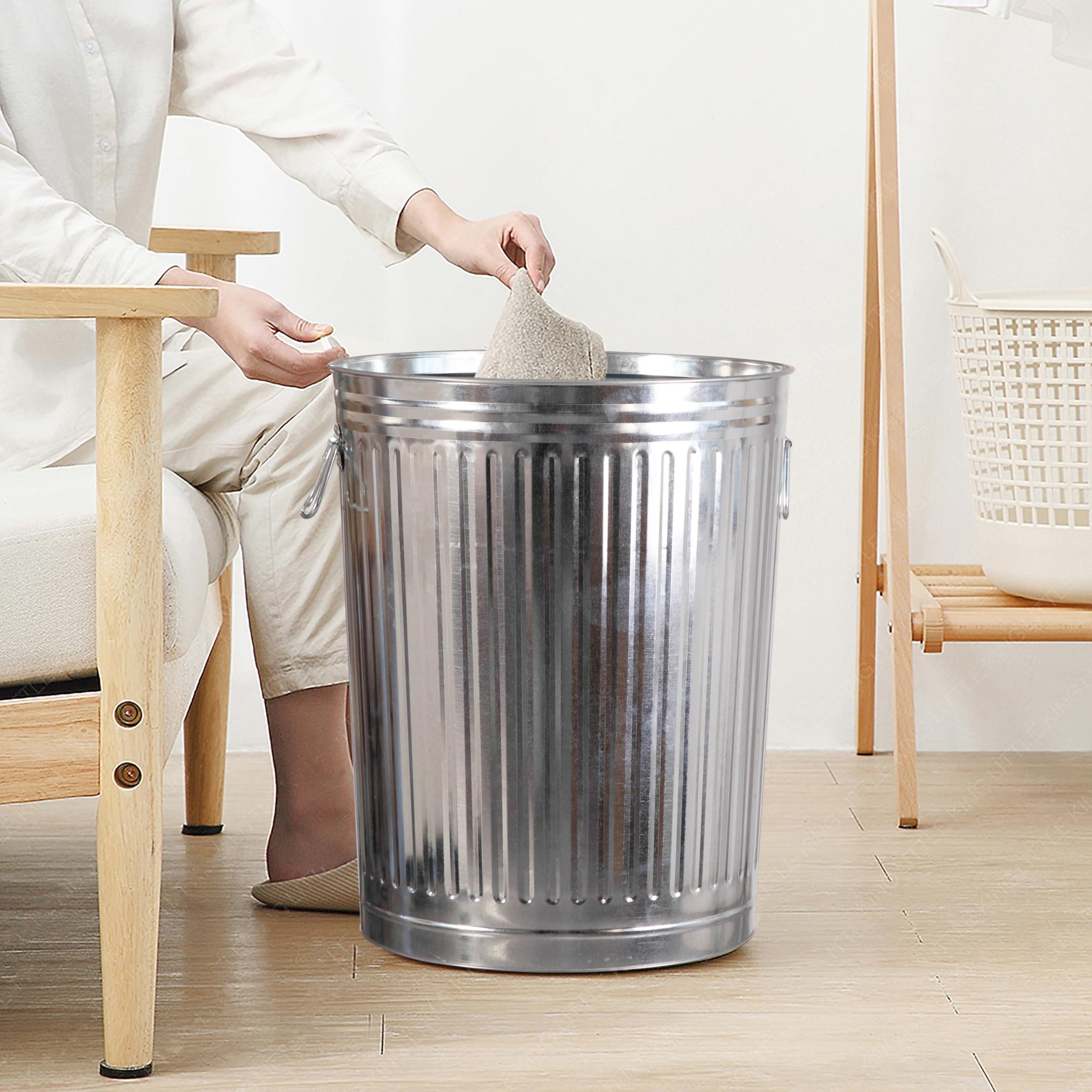 Gardenised Gardenised Round Galvanized Steel, 20 Gallon Trash Can with Secure Lid - Durable Metal Bucket for Backyard, Lawn, Garden and Yard Use - Weather-Resistant Garbage Can for Indoor and Outdoor, 17.75-inch