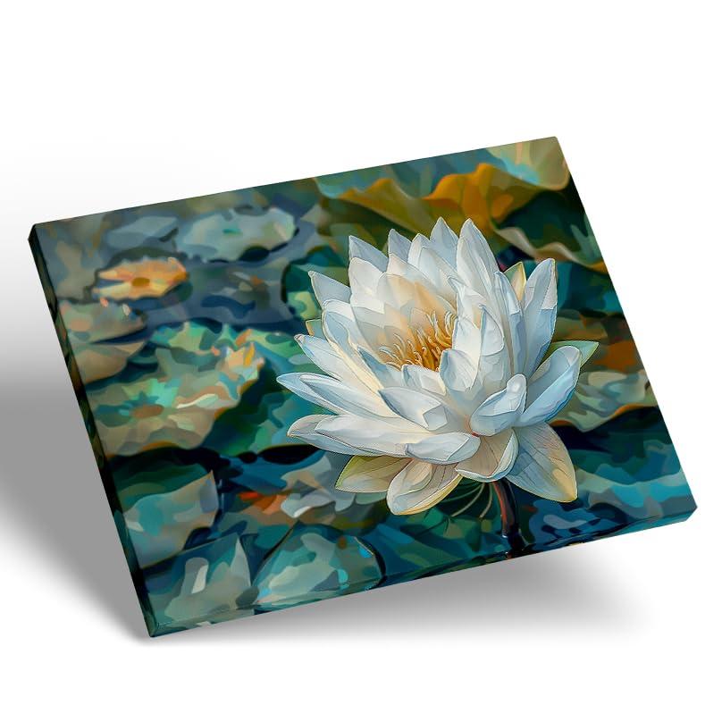 Generic Generic Zen Wall decoration Lotus art Plant Wall art Blooming White Lotus Painting Flower Art Abstract wall art Oriental style wall painting 24x36 poster frame