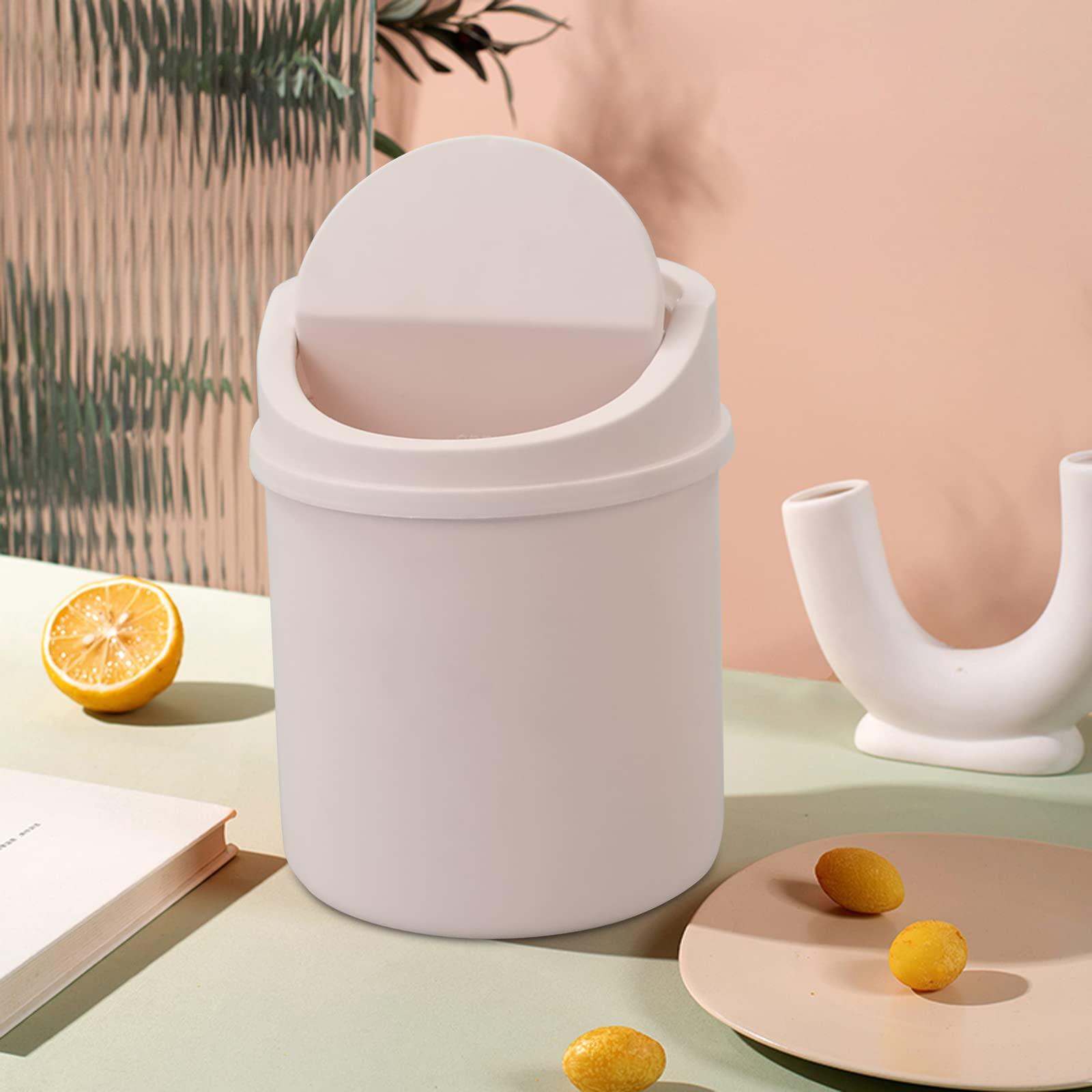 Lesbin Lesbin 2 L Plastic Mini Desktop Trash Can with Swing Lid, Tiny Swing Top Garbage Can, Pink