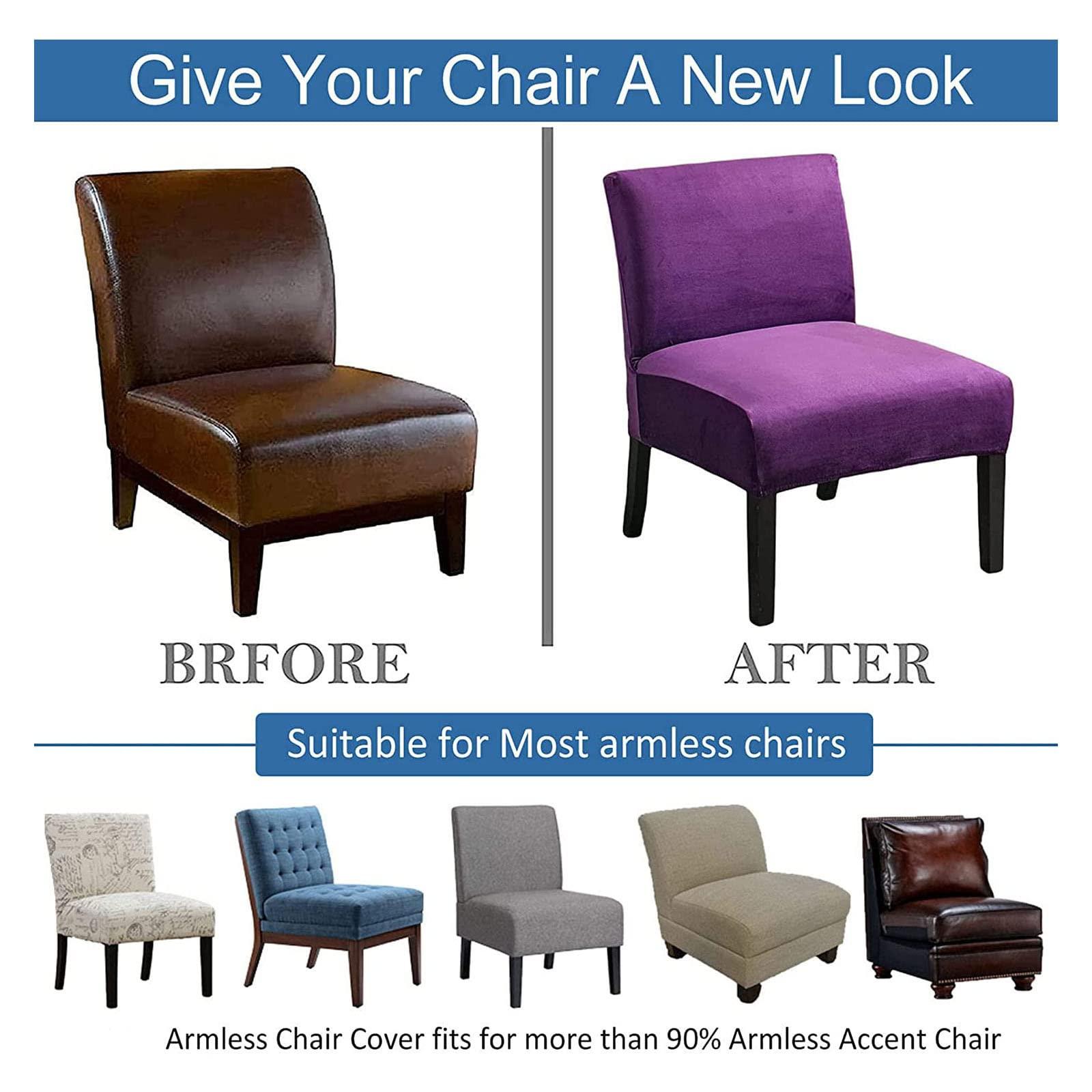 XOOTOO XOOTOO Stretch Armless Chair Slipcovers, Velvet Accent Chair Covers Soft Spandex Armless Accent Chair Slipcovers Furniture Protector Machine Washable for Living Room Kids (Purple,Set of 1)