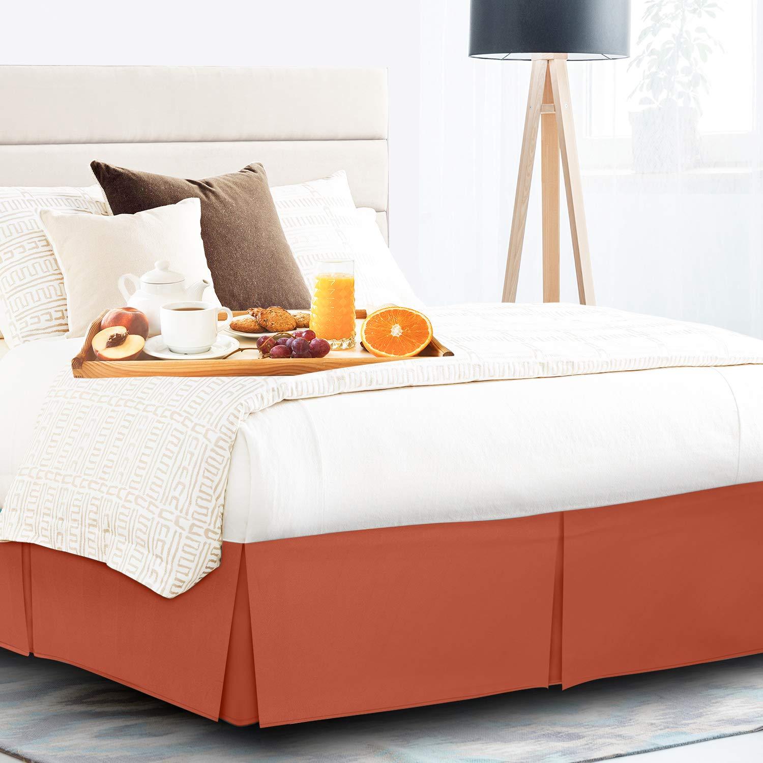 Ammara Linen Ammara Linen Pleated Bed Skirt Easy Fit Bed Skirt 15 Inch Tailored Drop - King 78 x 80 Inches - Rust Brown - 1000 Thread Count Brushed Egyptian Cotton Wrinkle Resistant