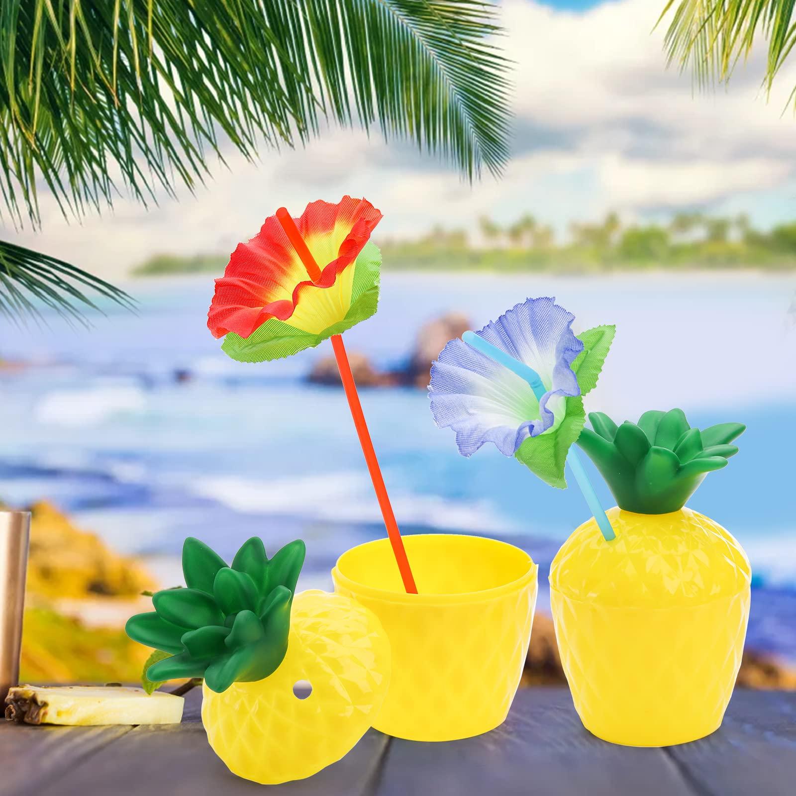Cedilis Cedilis 12 Pack Plastic Pineapple Cups with Lids and Straws, Hawaiian Luau Party Cups, Tiki Cups for Hawaiian Party Favor Decorations, 10oz