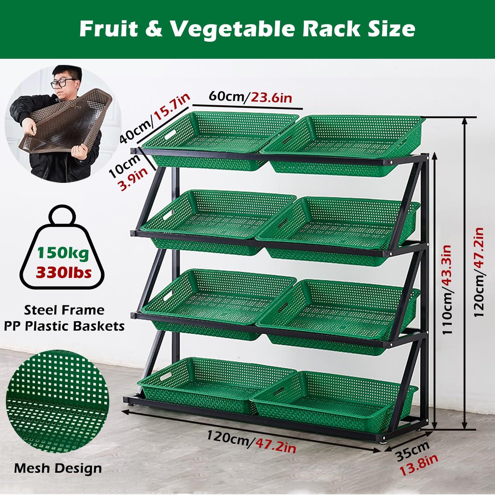 ZJKXJH 4 5 Tier Commercial Supermarket Fruit Rack Vegetable Shelf, Large Capacity Snack Storage Basket for Pantry/ Retail Store/ Market, Kitchen Potato Onion Produce Organizer(Green,4tier-47x14x47in/120x35x1