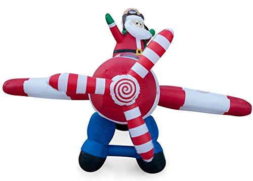 BZB Goods Animated - 8 Foot Wide Christmas Inflatable Santa Claus Flying Airplane Blow Up Yard Decoration