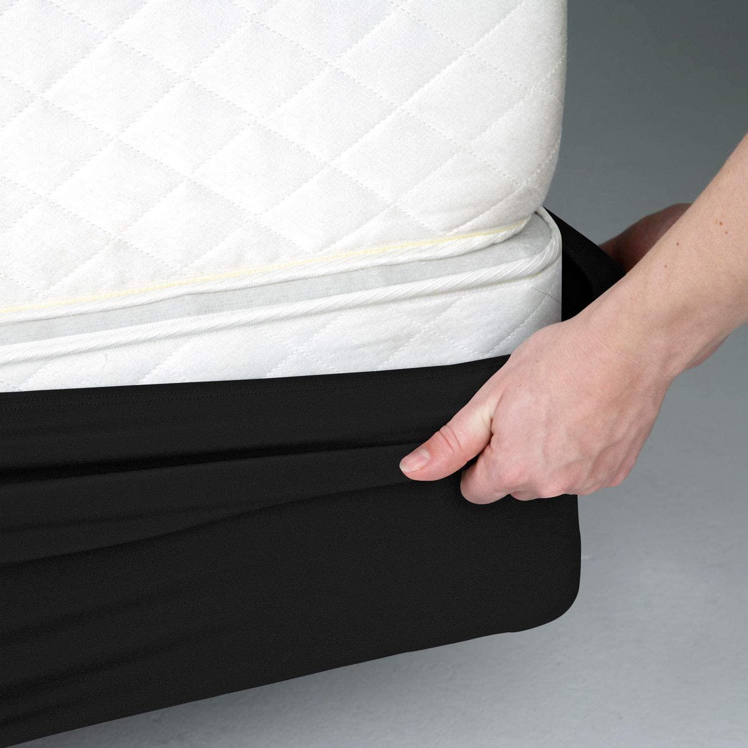 Kings Loft Kings Loft StretchWrap Box Spring Cover - 100% Egyptian Cotton, 1000 Thread Count, Wrap Around 4 Sides Bed Skirt for Hotel & Home, Fits Box Springs up to 28 Inch - Cal-King, Black