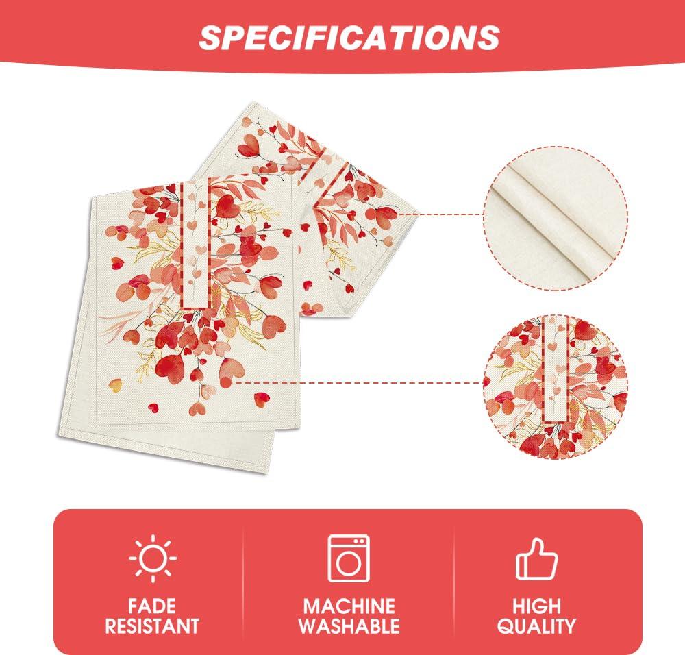 Artoid Mode Artoid Mode Red Heart Branch Valentine\'s Day Table Runner, Seasonal Leaf Kitchen Dining Table Decoration for Home Party Decor 13x72 Inch