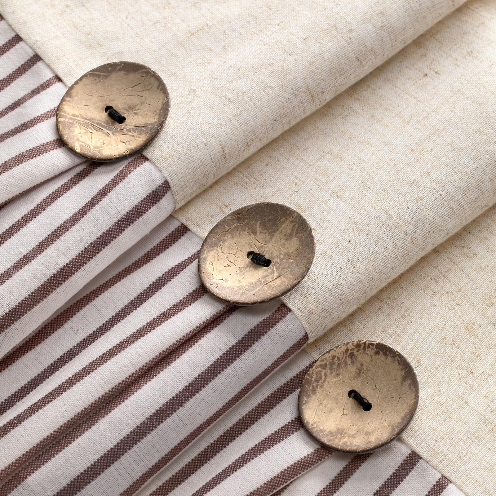 Awellife Awellife Extra Long Shower Curtain for Bathroom 84 Inch Shower Curtain Button Farmhouse Shower Curtain Beige Linen and Cotton Woven Fabric Pleated Brown Stripe Country Rustic Style