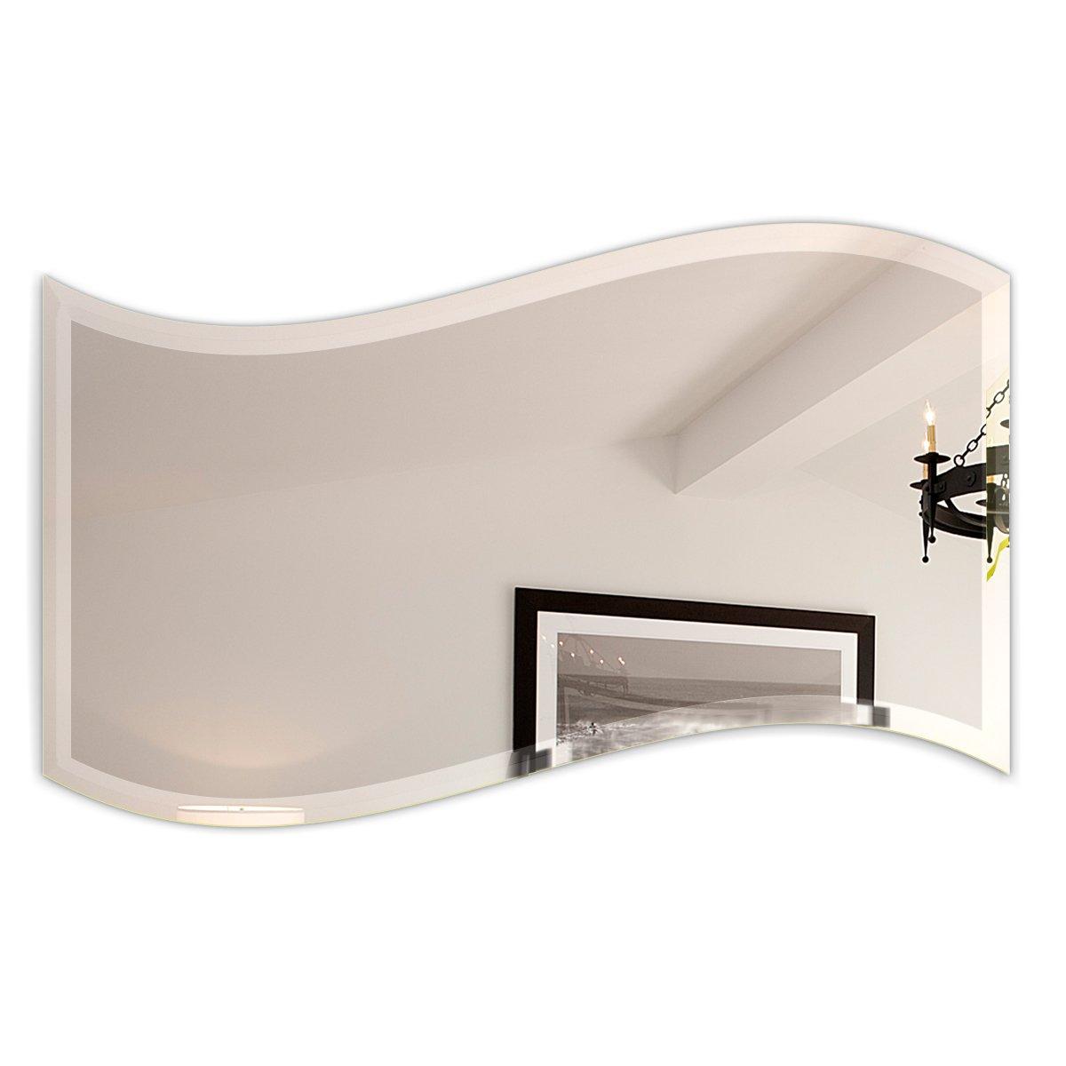 Fab Glass and Mirror Fab Glass and Mirror M-Wavy-HKS Wavy Beveled Polish Frameless Wall Mirror with Hooks, 24\" x 36\"