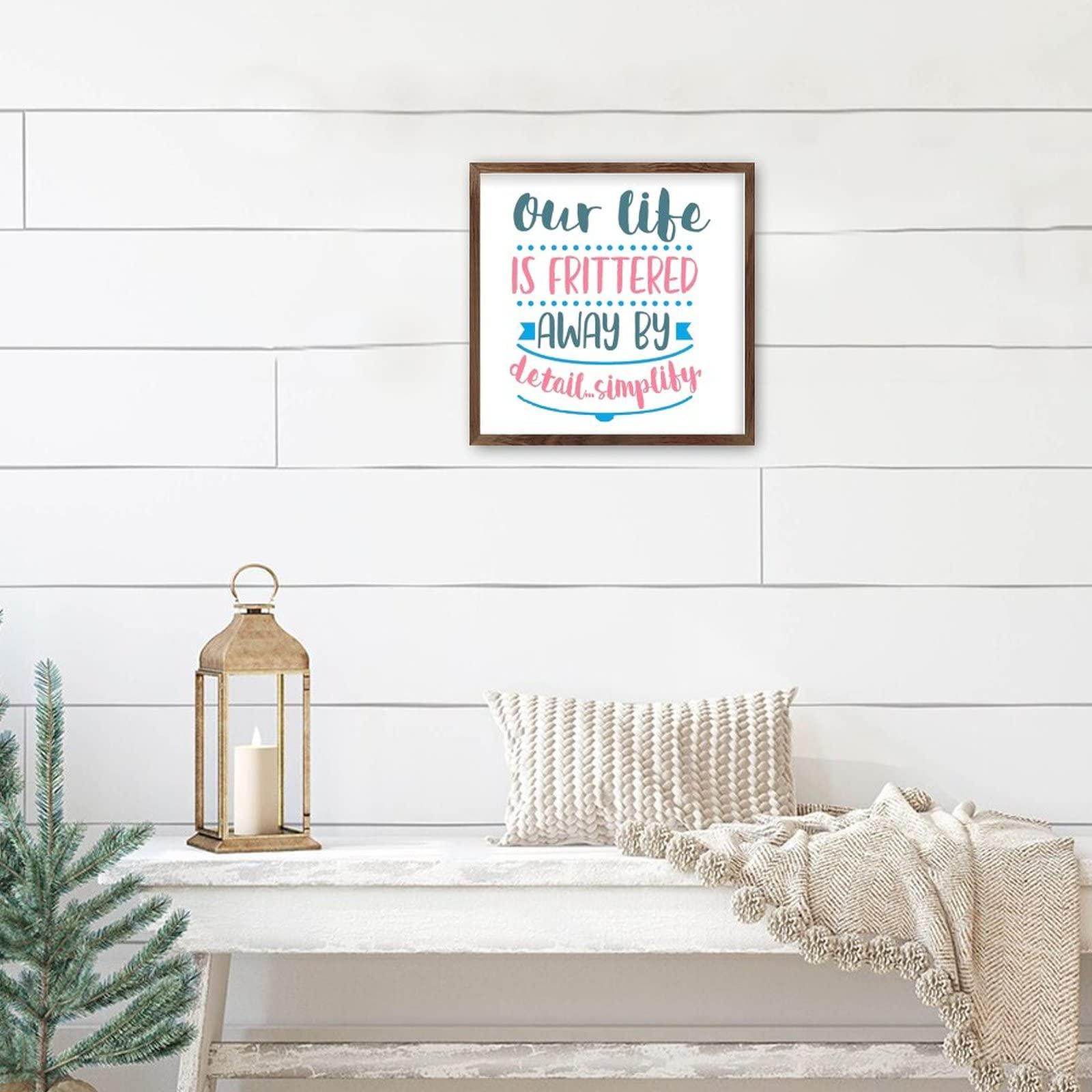 COCOKEN Our Life Is Frittered Away by Detail Simplify Framed Wood Sign Quotes Proverbs Wood Sign Quotes Wooden Plaque With Frame 7x7in Funny Motto Hanging Wall Art Decor for Home Bedroom Living Room