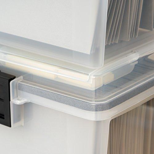 IRIS USA, Inc. IRIS USA File Box WeatherPro Portable File Organizer Plastic File Box for Letter File w/ Organizer-Lid, Durable Lid and Gasket Seal, Secure Latching Buckles, Stackable, Lockable, Clear 19 Qt. 4 Pack