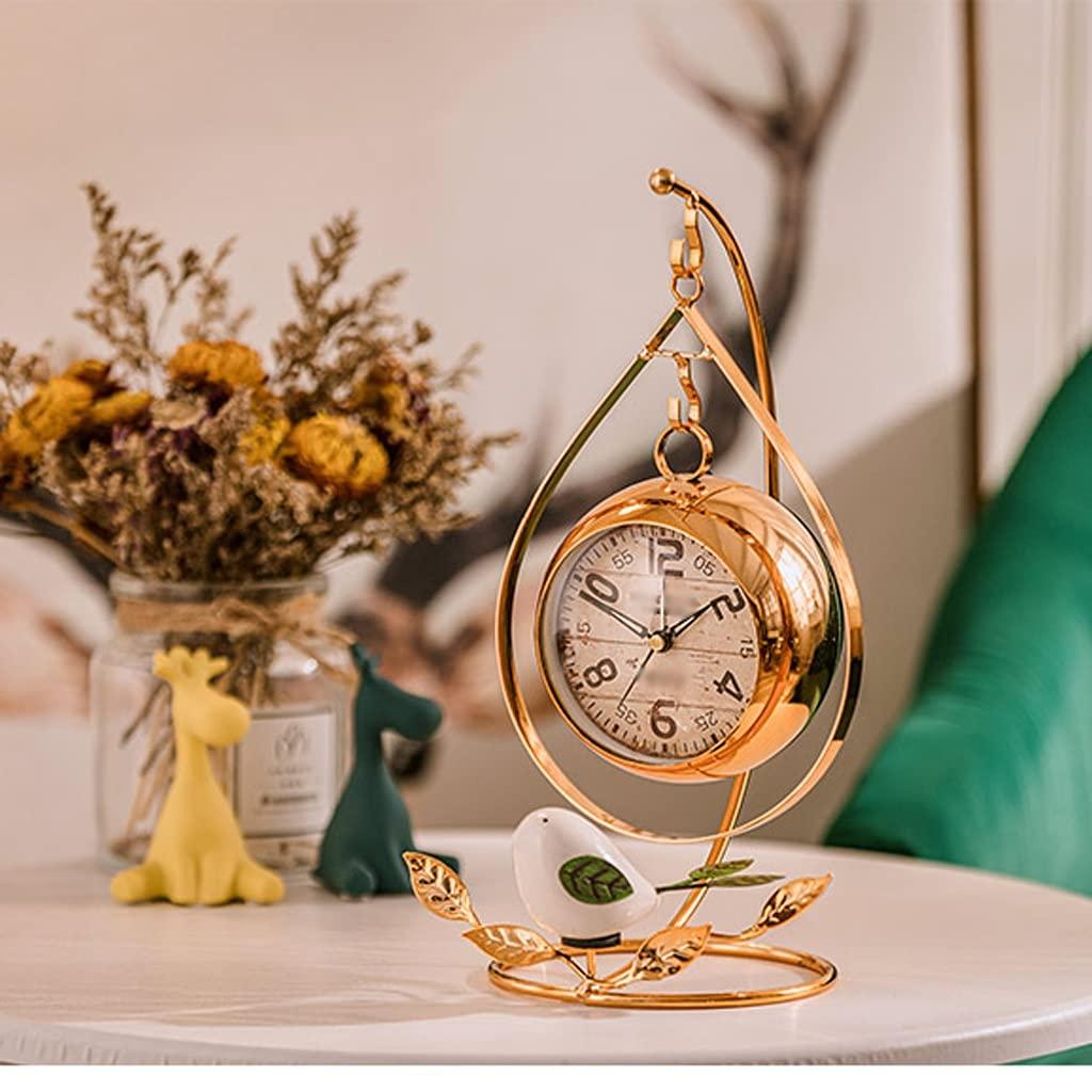DFWINGFUUURDD Ventilation Fan Nordic Silent Table Clock Gold Metal Retro Modern Living Room Desk Clock Alarm Table Watch Gift Ideas