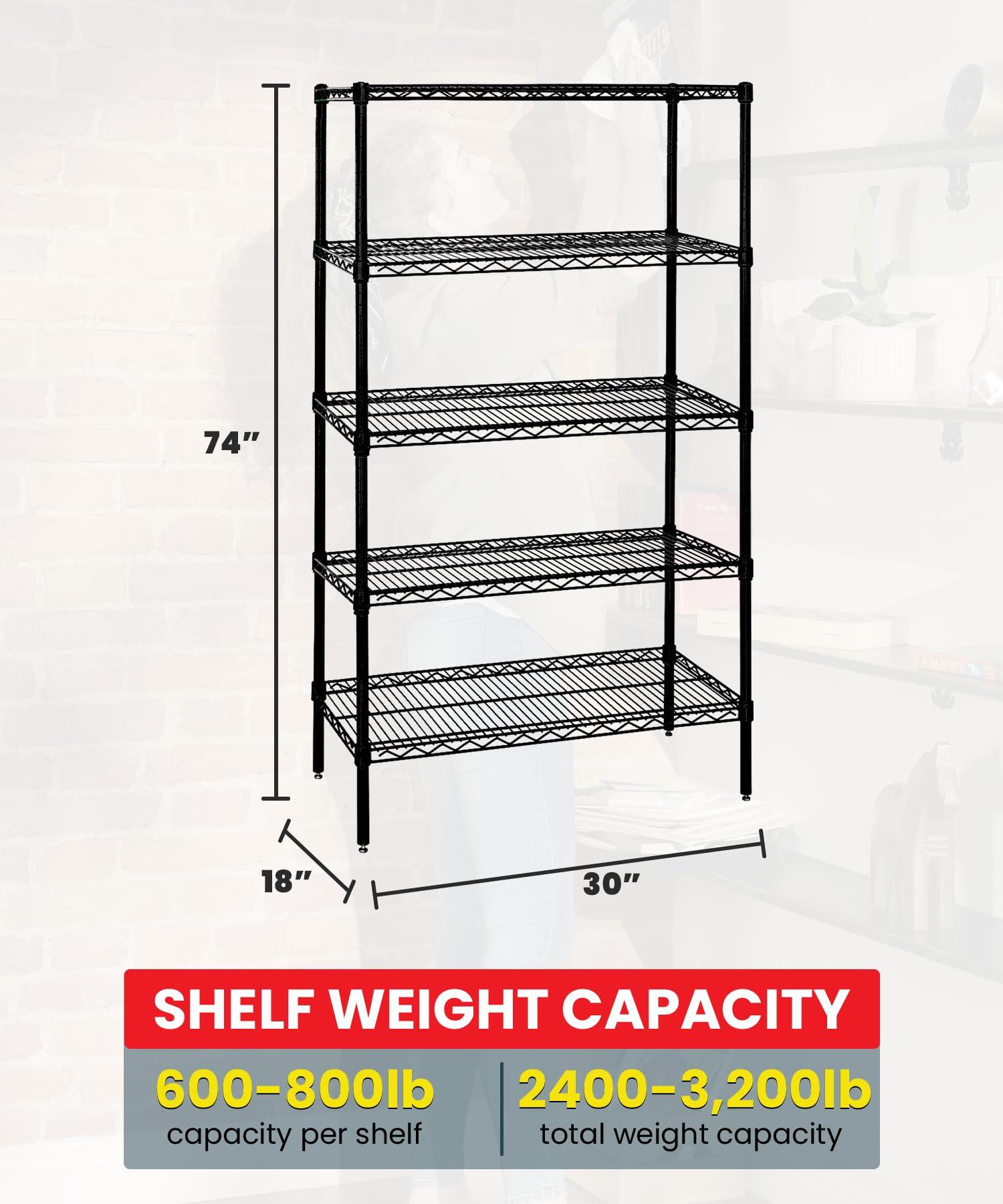 QUANTUM STORAGE SYSTEMS Quantum Storage Systems WR74-1830BK-5 Wire Shelving Starter Kit, 30" W x 18" D x 74" H, 600 lbs Capacity, Carbon Steel, Epoxy Coated, Black, NSF