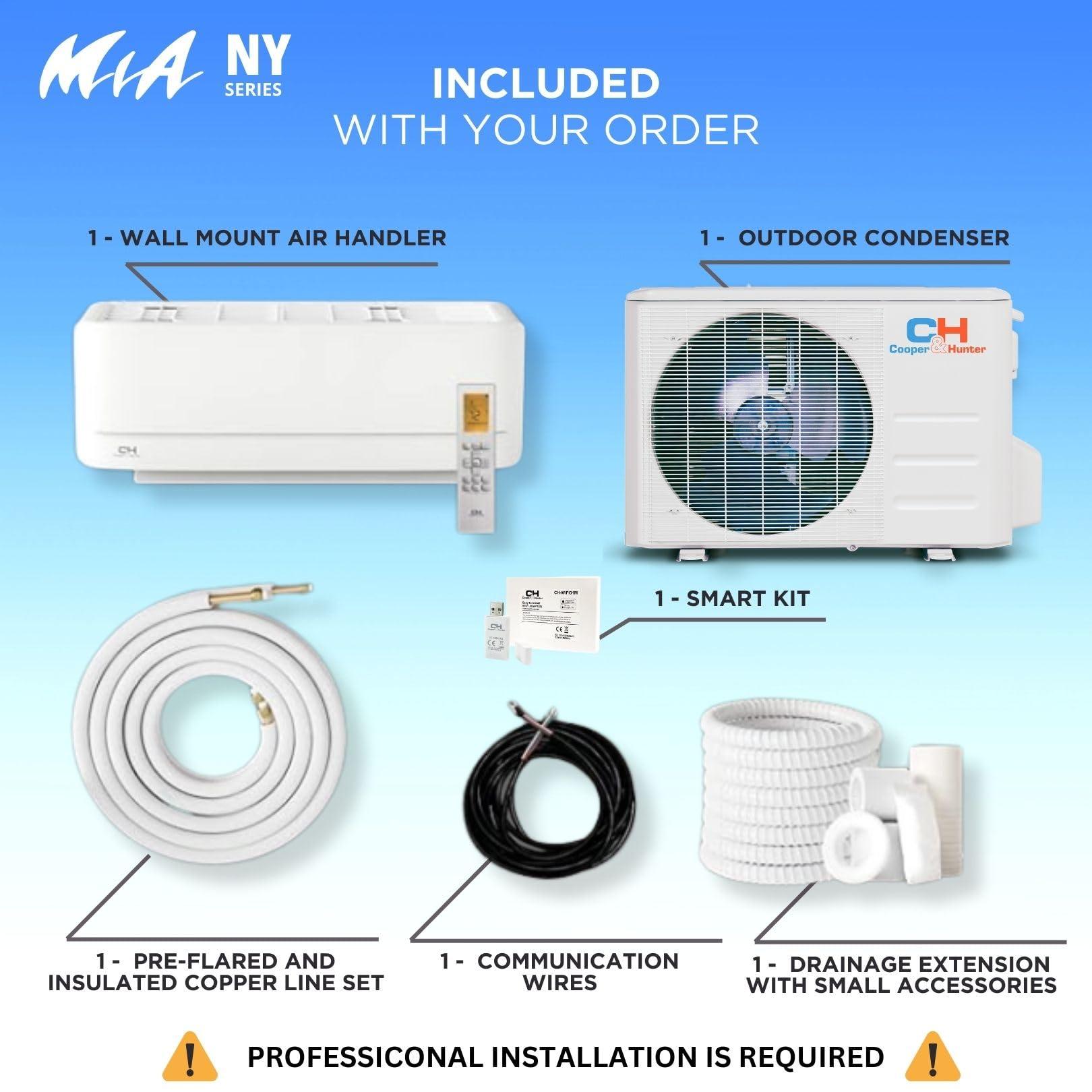 Cooper & Hunter Cooper & Hunter MIA Series, Mini Split Air Conditioner and Heater, 9,000 BTU, 230V, 21.7 SEER, Wall Mount Ductless Inverter Heat Pump System, Including 16ft Installation kit