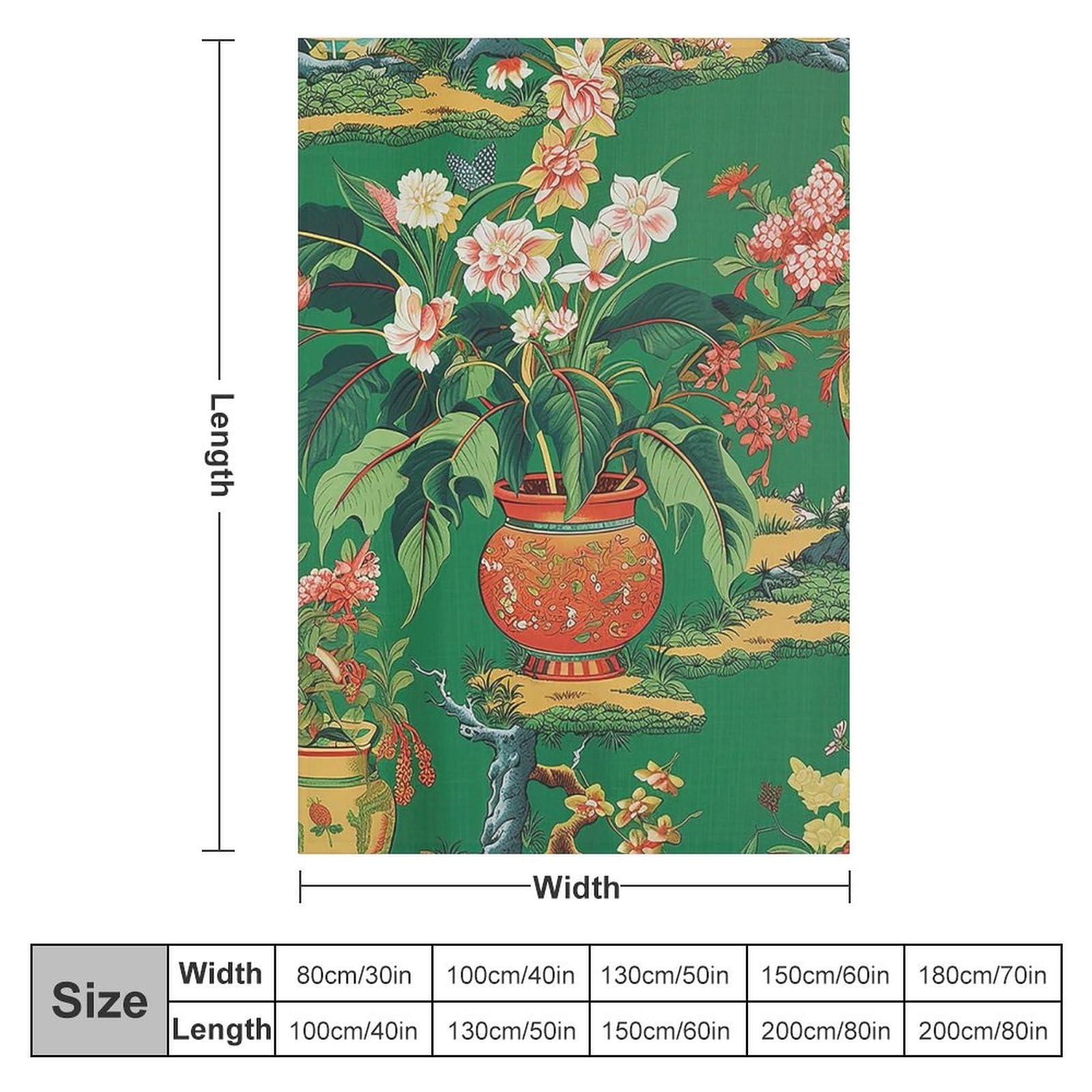 MangGou MangGou Ming Vase Green Fleece Blanket Chinoiserie Green Vase Flower Blanket Japanese Asian Style Sofa Bed Throw Blanket Warm Soft Flannel Blankets 30x40in Winter Christams Gift
