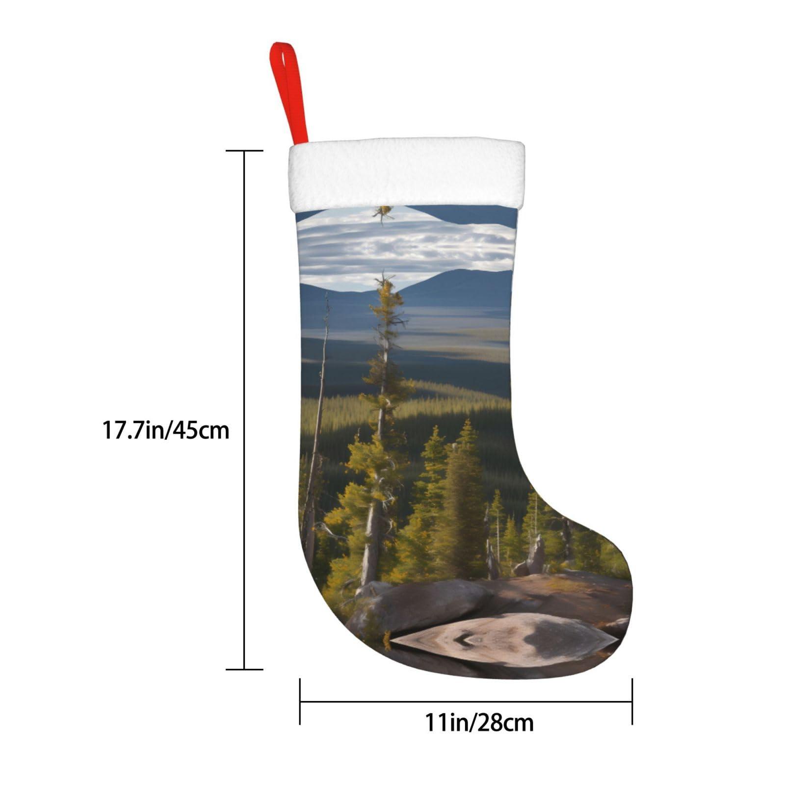 KoNsev KoNsev Moose Mountain Pine Tree Print Christmas Stockings,18 Inches Large Stocking Personalized Xmas Hanging Stocking Decorations