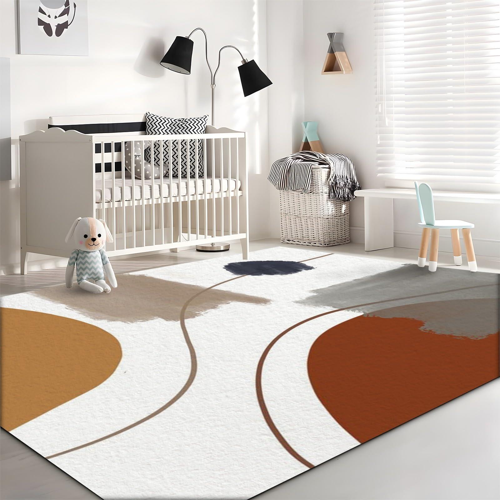 IJUGIX Washable Rug 3x5 Area Rugs for Living Room, Stain Resistant Area Rug, Non-Slip Backing Rugs for Bedroom, Kitchen, Minimalist Geometric Graffiti Lines Printed Carpet