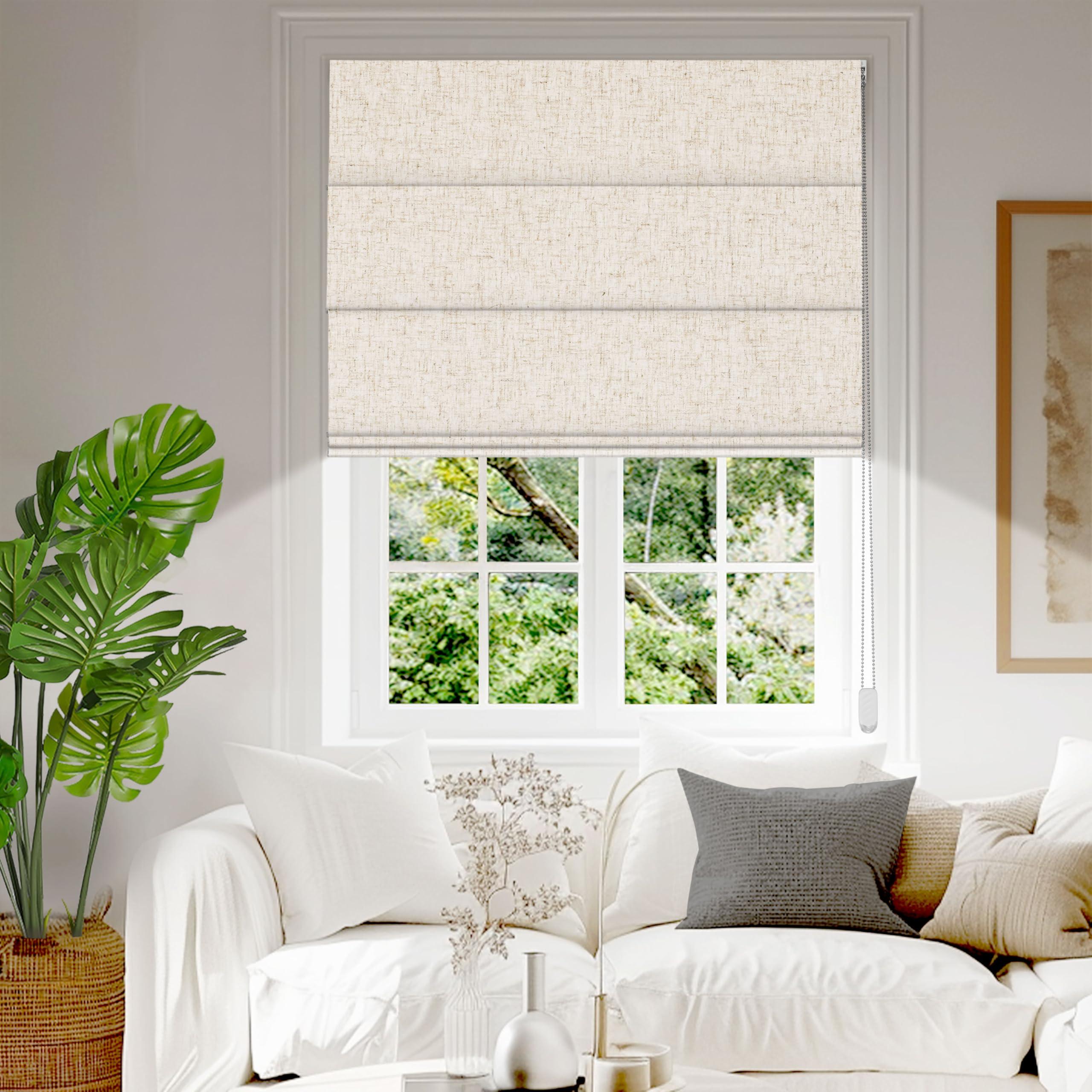 BERISSA BERISSA Roman Shades for Windows, Blackout Roman Blinds,Room Darkening Thermal Insulated Window Shades for Home Living Room Bedroom,Linen Beige,34" W x 90" H