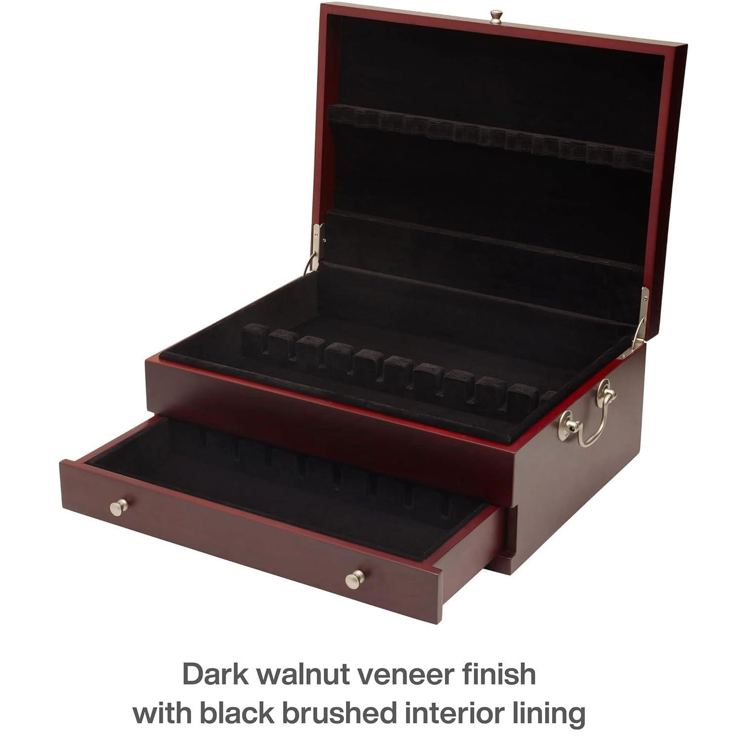 Wallace Wallace Felt Lined Flatware Storage Chest with Drawer, 15 Inch, Dark Walnut