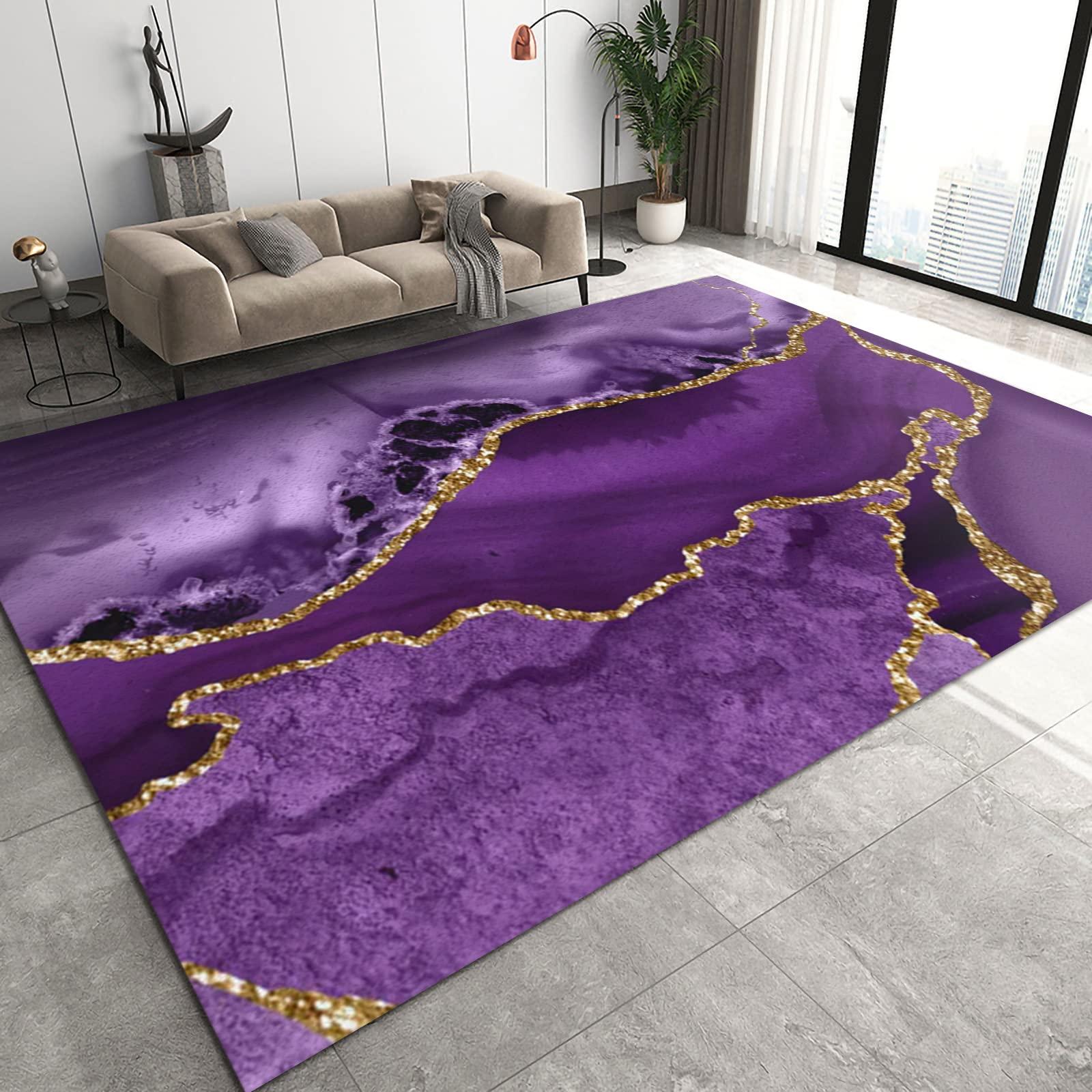 SEALFO Purple Simple Area Rug, Trendy Gold Washable Rug, Indoor Outdoor Rug Machine Washable Non Slip for Bed Room Living Room Dining Room Backyard Deck Patio-3ft5ft