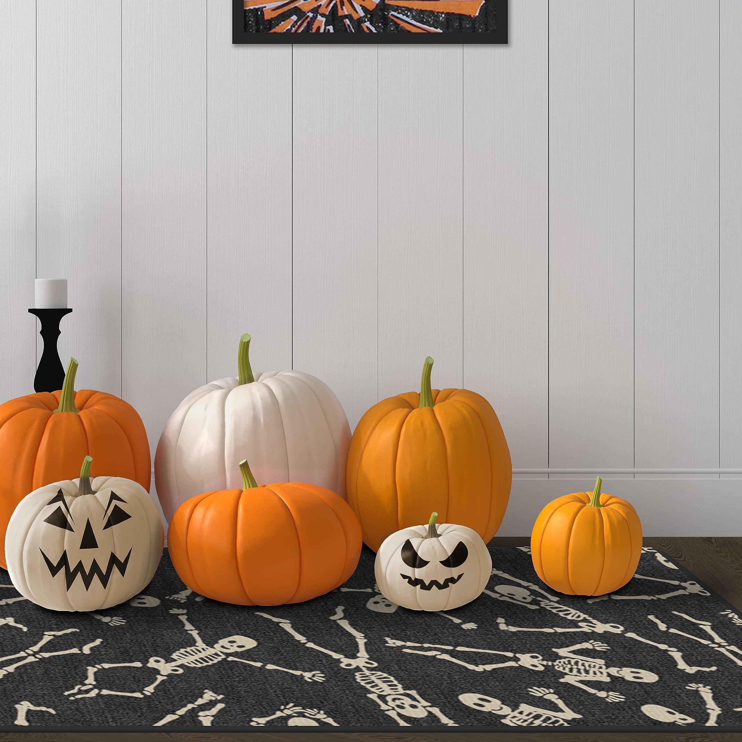 RUGGABLE RUGGABLE Washable 2x7 Runner Rug, Bone Dance Black, Premium Rugs for Hallway, Kitchen, Entryway, Living Room, Bedroom, Office with Gripper Non Slip Pad, Halloween