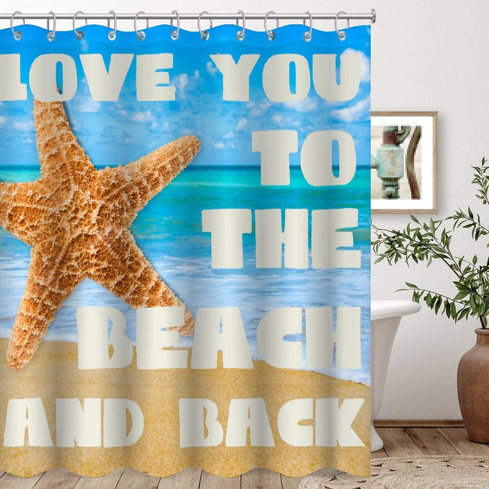 Generic Beach Seashell Shower Curtain for Bathroom Decor 72x78in Ocean Beach Starfish Bathtub Accessories Modern Waterproof Fabric Shower Curtains with Hooks Beach House Decorations
