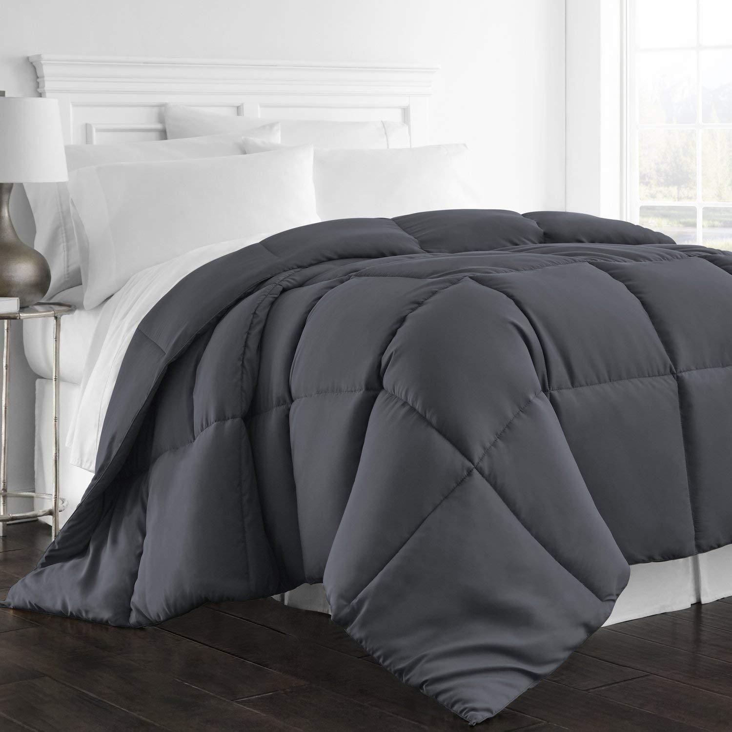 LaxLinen 1-Pc Comforter Twin 68x86 Size 1-Pc Comforter 100% Egyptian Cotton, 600 Thread Count (100 GSM Micro Fill Diamond Box Stitched) - Machine Washable, Elephant Grey Solid
