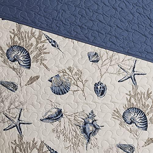Madison Park Madison Park Daybed Cover Double Sided Quilting Casual Design All Season Bedding Set with Bedskirt, Matching Shams, Decorative Pillow, 75 in x 39 in, Seashell Blue