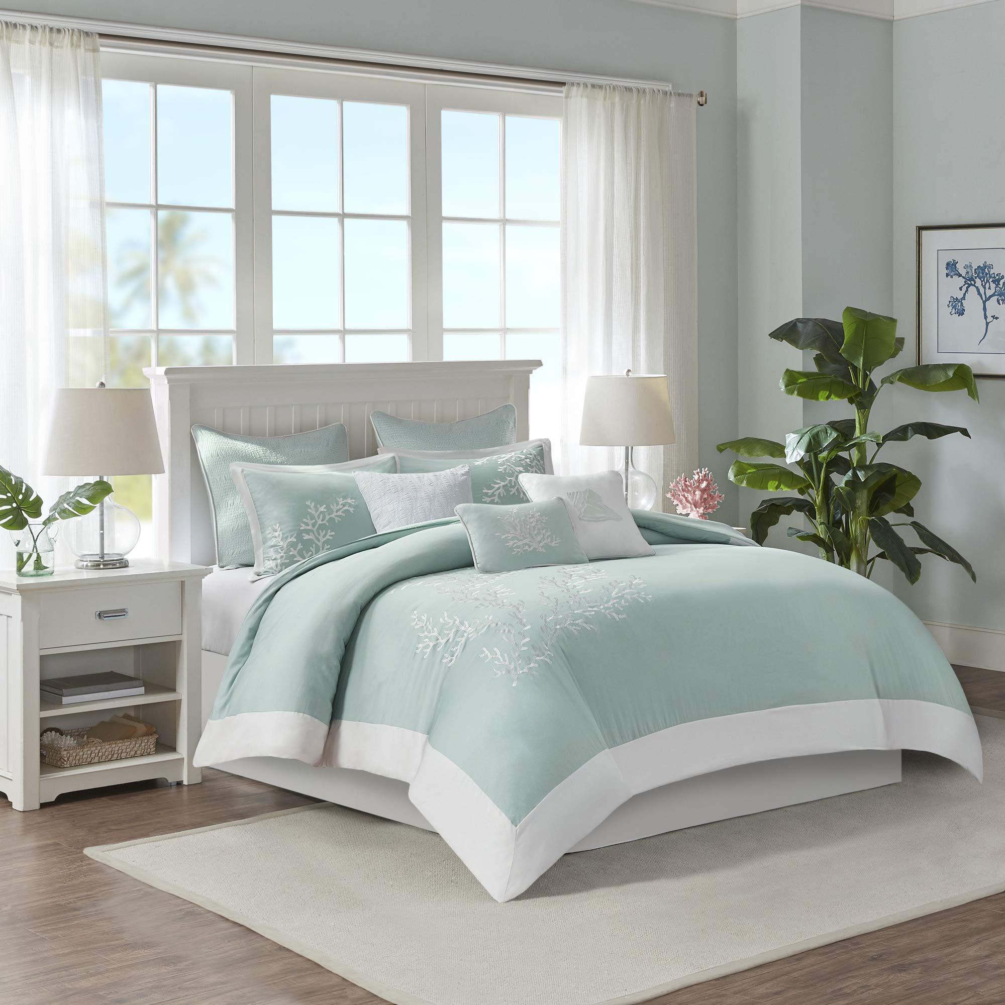 Harbor House Harbor House 100% Cotton Duvet Cover, Jacquard Coastal Coral Duvet Cover Set Light Weight Bed Comforter Covers, Coastline Blue King/Cal King (106\"x90\") 3 Piece