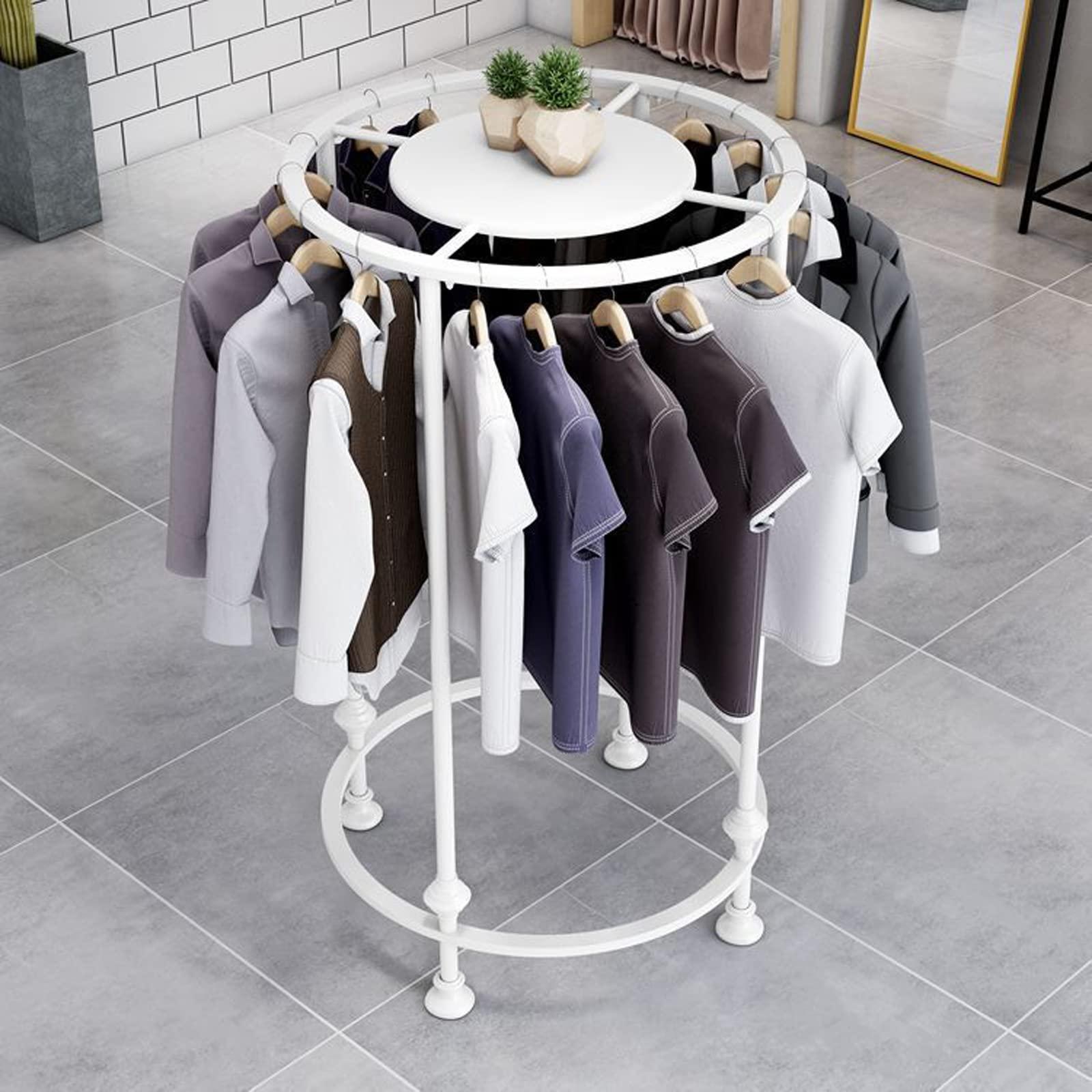 SPTZQURY SPTZQURY Round Garment Rack, Floor Standing Iron clothes Hanging Rack with Topper, Suitable for Large Shopping Malls Retail, Clothes Boutique Display Laundry Rooms Multi-Purpose Hanging (WHITE)