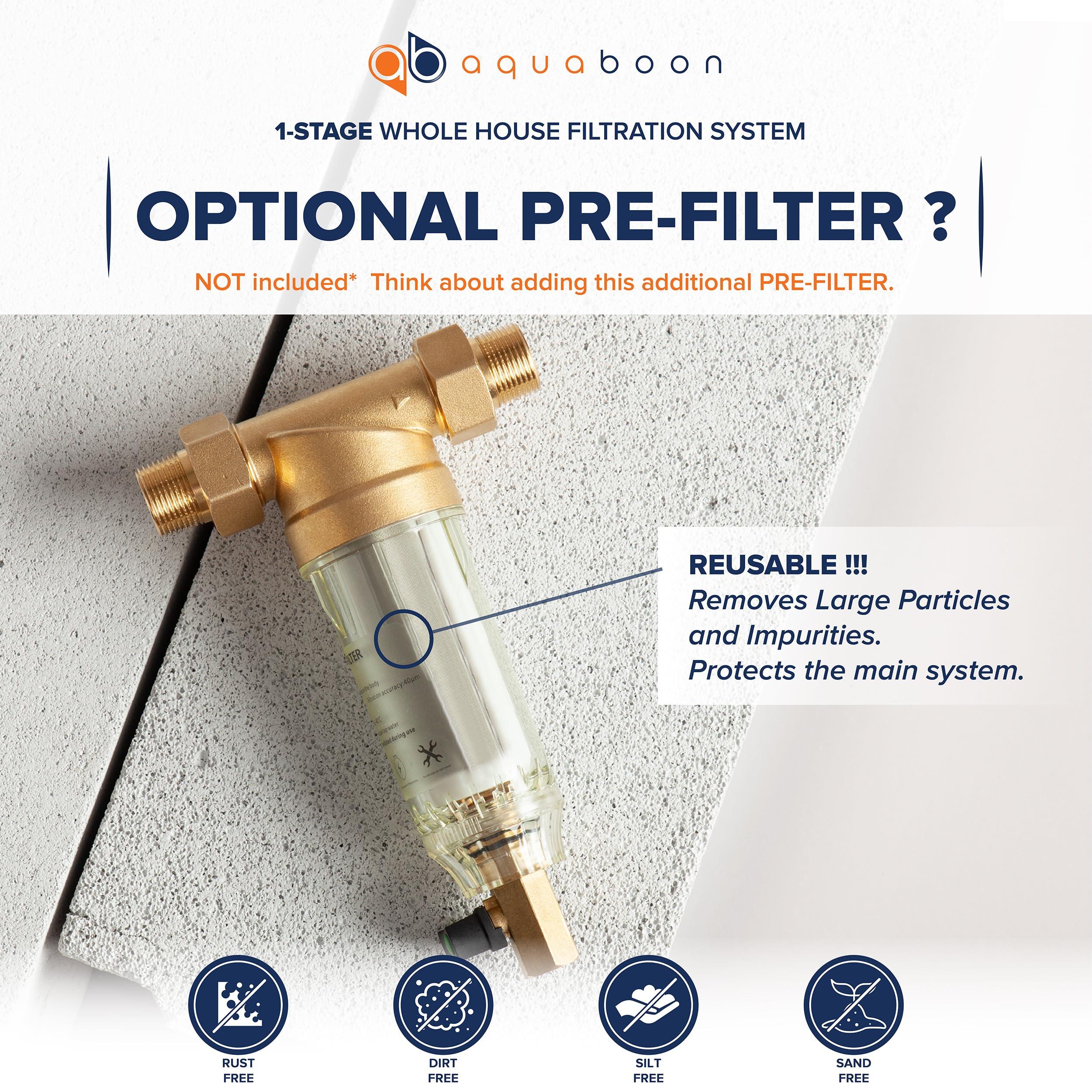 Aquaboon Aquaboon Whole House Water Filter Housing | 20x4.5 Water Filter System | NSF Certified Water Filter Canister w/ Gauge & Release, Wrench, Bracket 1\"NPT