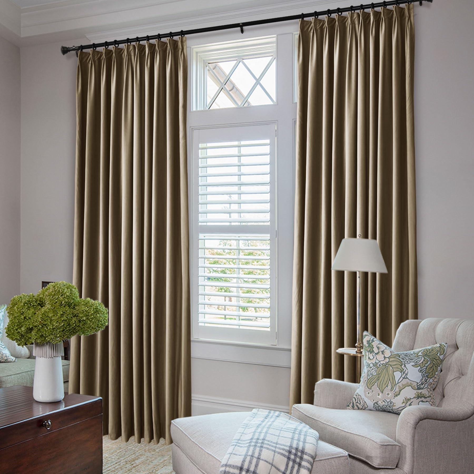 Frelement Frelement Room Darkening Velvet Drapes Pinch Pleat Curtains for Traverse Rod and Track Thermal Insulated Curtains High Windows Loft Bedroom, 50" W x 228" L, 2 Panels, Cornstalk
