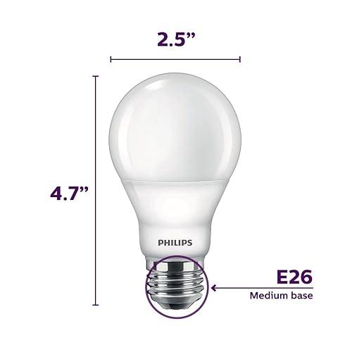 Philips LED Philips LED Flicker-Free Frosted A19 Light Bulb, Dimmable Warm Glow Effect, 800 Lumen, 2700-2200K, 8.8W=60W, E26 Base, 6-Pack