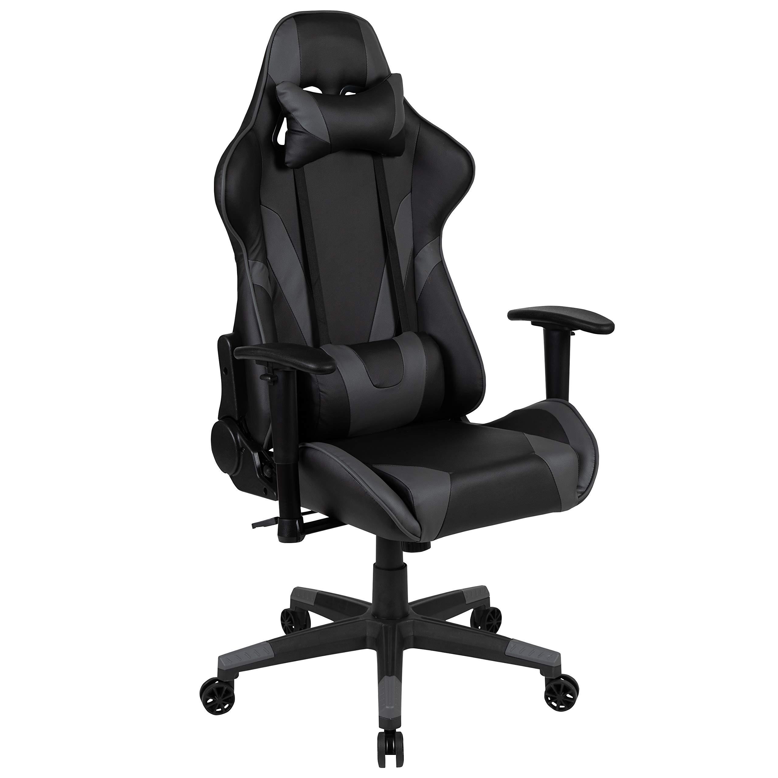 Flash Furniture Flash Furniture X20 Gaming Chair Racing Office Ergonomic Computer PC Adjustable Swivel Chair with Fully Reclining Back in Gray LeatherSoft