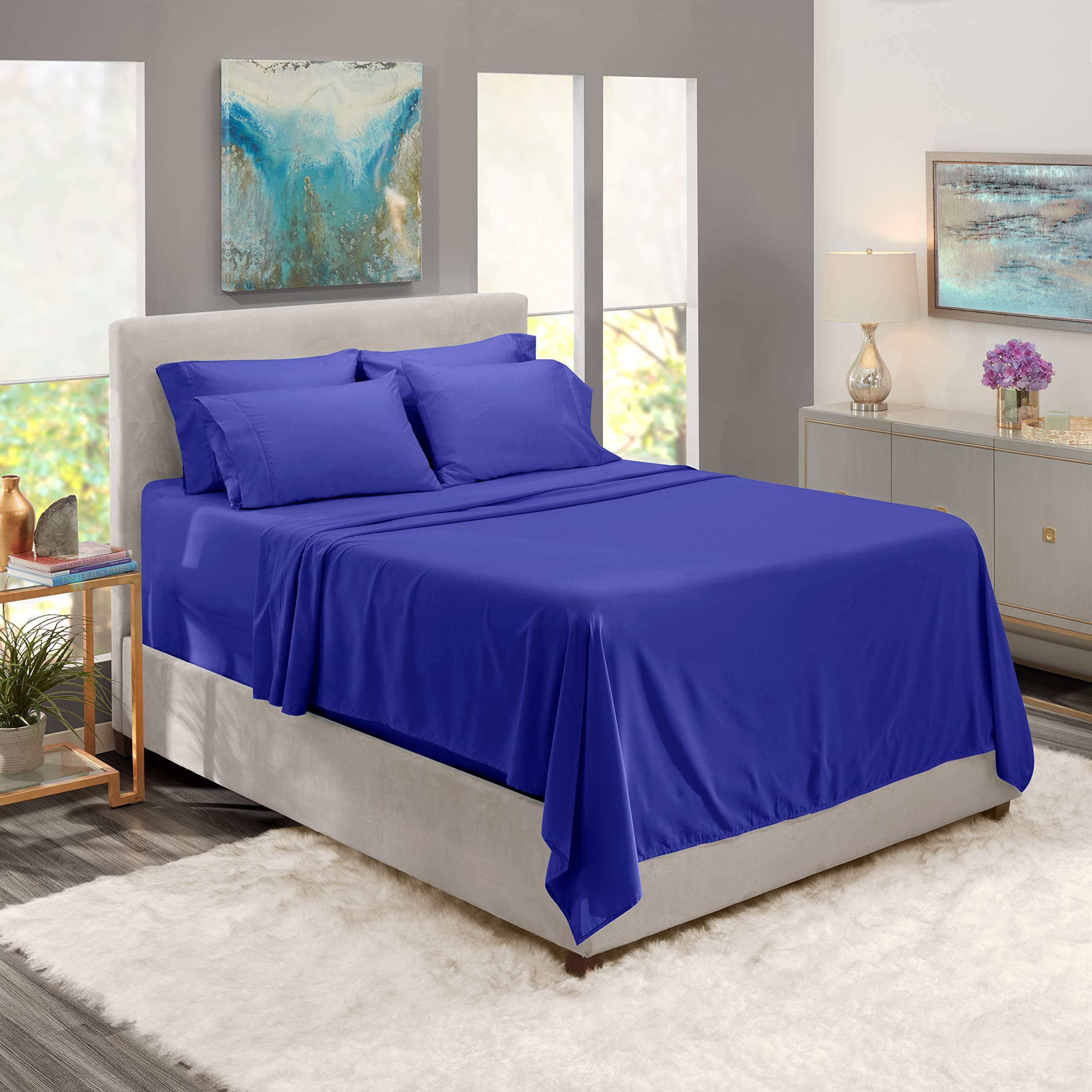 Good Night Bedding King Size Sheet Set - 7 Piece Set - Hotel Luxury Bed Sheets - 21\" Deep Pockets - Easy Fit - 100% Cotton 800 Thread Count Breathable & Cooling Sheets - Royal Blue Bed Sheets - King Sheets