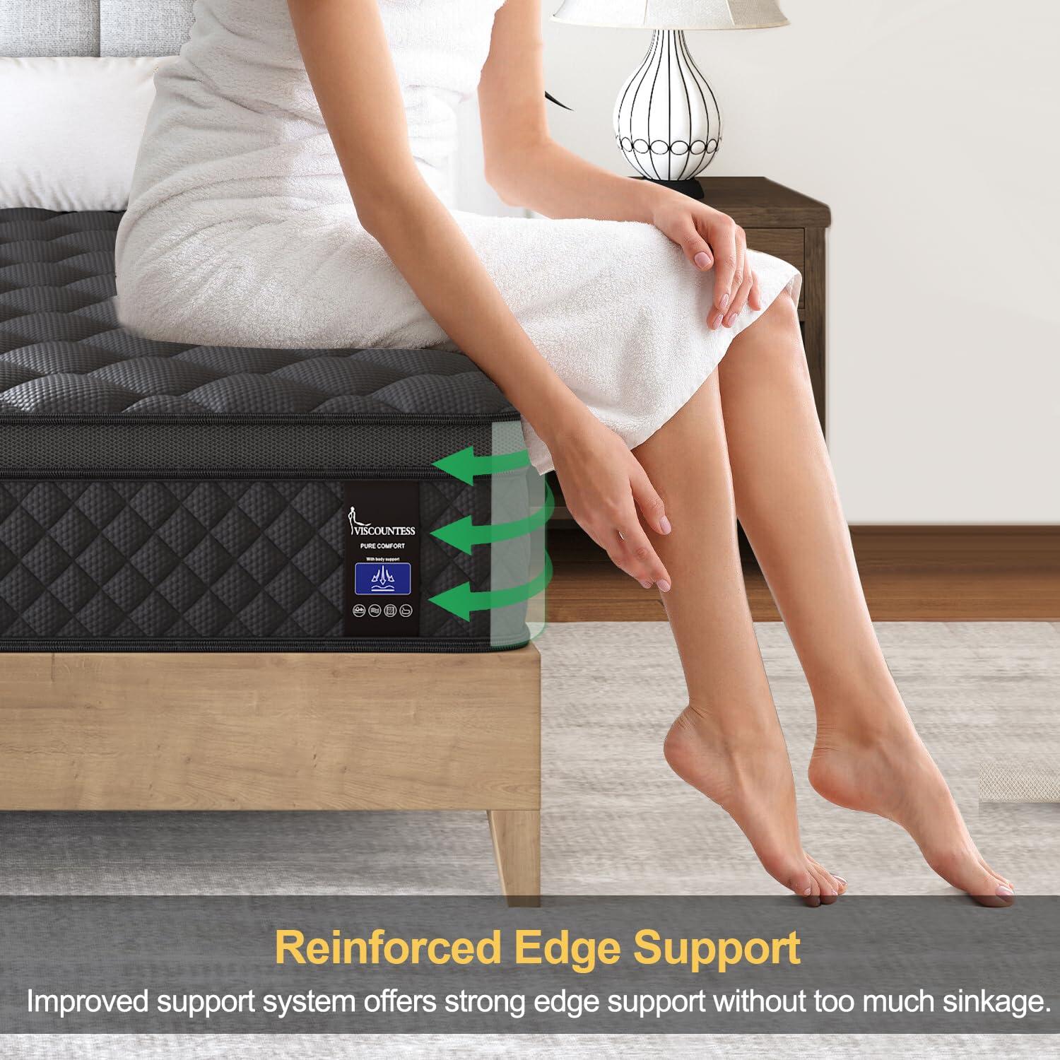 VISCOUNTESS VISCOUNTESS King Hybrid Mattress, 10 Inch Euro Top Mattress Medium Firm for Back & Lumbar Support, 100 Night Trial, Individual Pocket Spring Mattresses for Motion Isolation & Pressure Relief