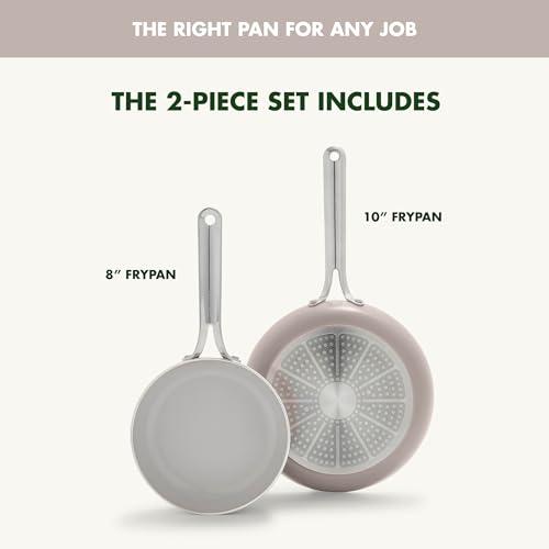 GreenPan GreenPan Nova 8in and 10in 2 Piece Frying Pan Skillet Set, Healthy Ceramic Nonstick, PFAS-Free, Induction Suitable, Dishwasher and Oven Safe, Clay