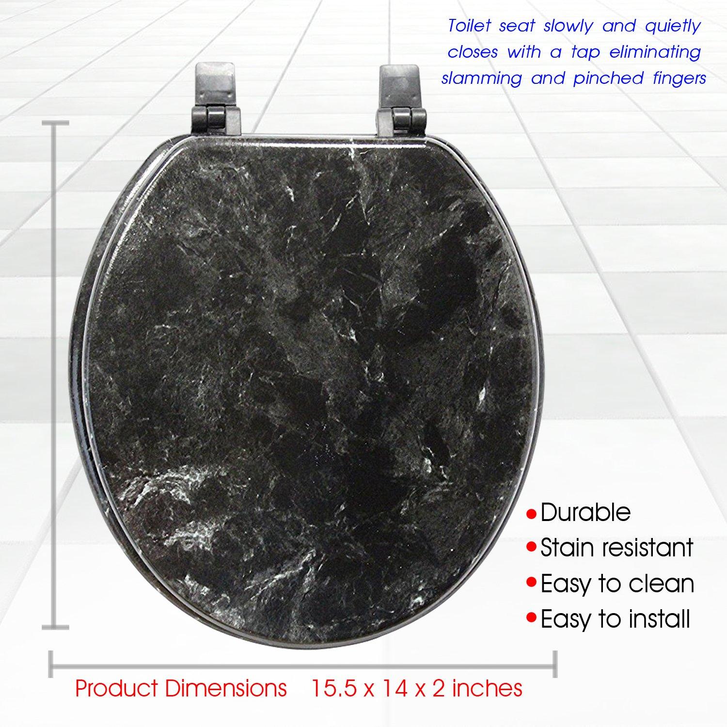 Trimmer Trimmer Marblized Molded Wood Toilet Seats Faux-marble Painting In Black Marble - Wood Composite with Water and Stain-resistant Finish